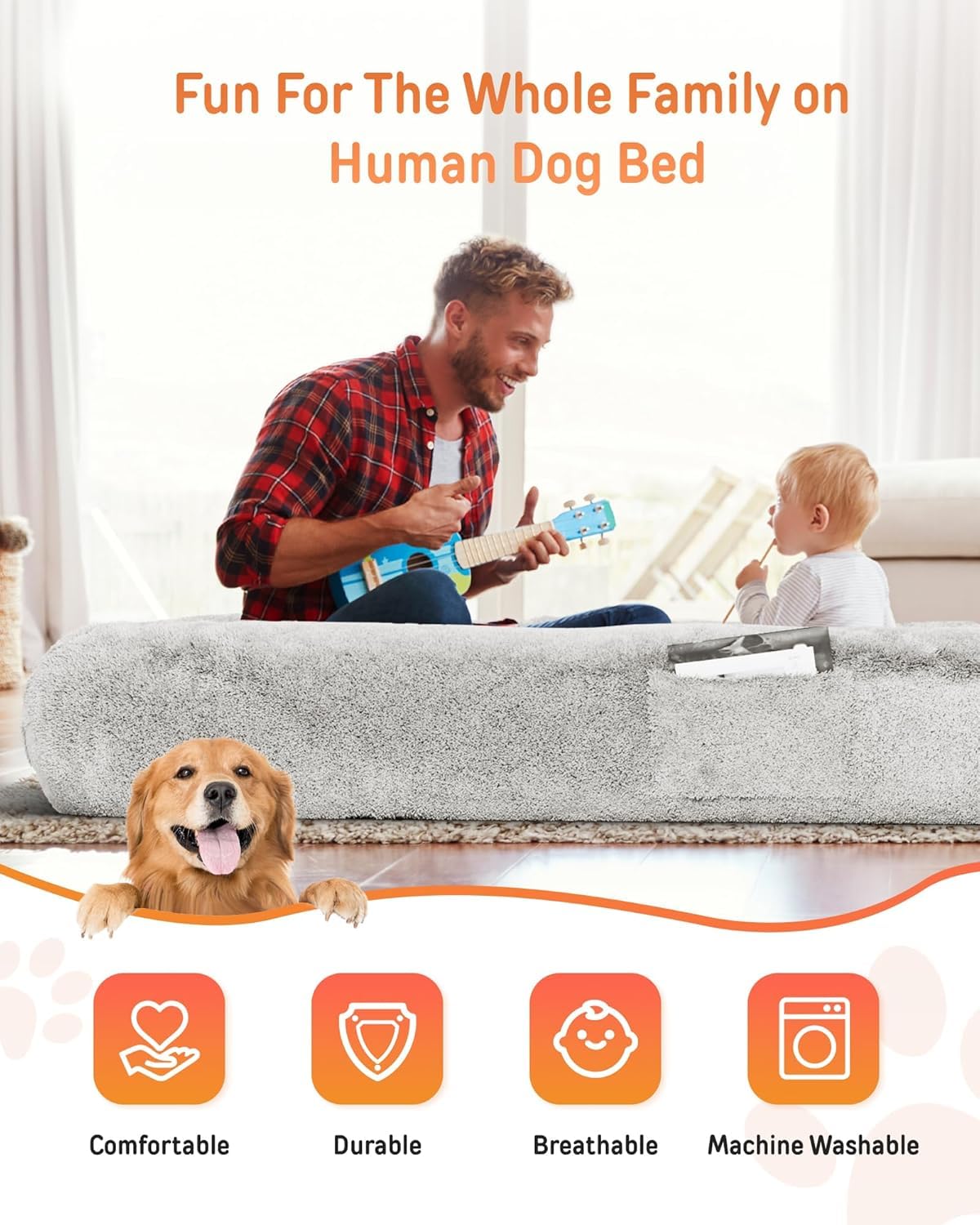 Dogs Bed For Human Large Size:Human Dog Bed For People Adult Pet Kids - Human Sized Dog Bed 79''X45''X12'' - Comfortable Foam Wa