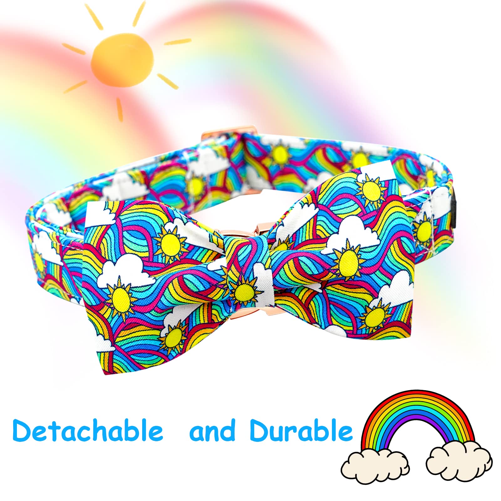 Lionheart Glory Rainbow Dog Collar Colorful Dog Bow Collar Heavy Duty Adjustable Pride Dog Collar With Bowtie For Large Dogs Pet