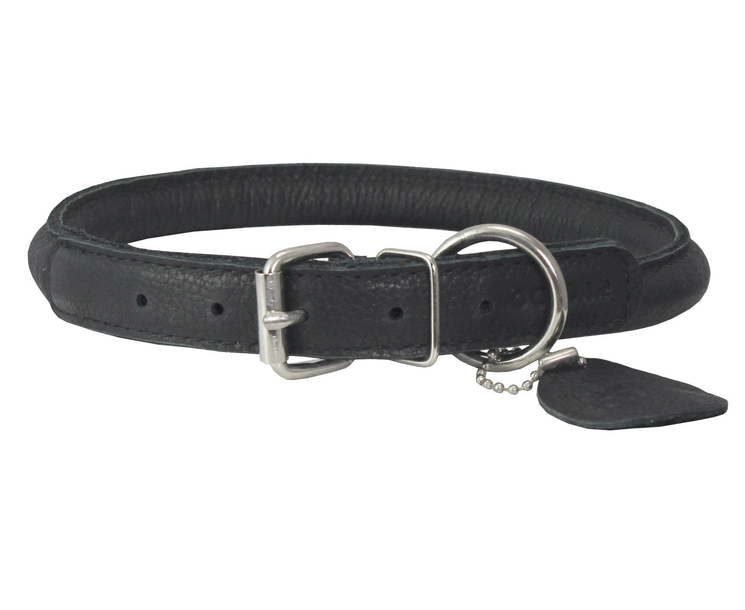 Genuine Leather Rolled Dog Collar 15''-18'' Neck Size, Chow Chow, Collie, Labrador