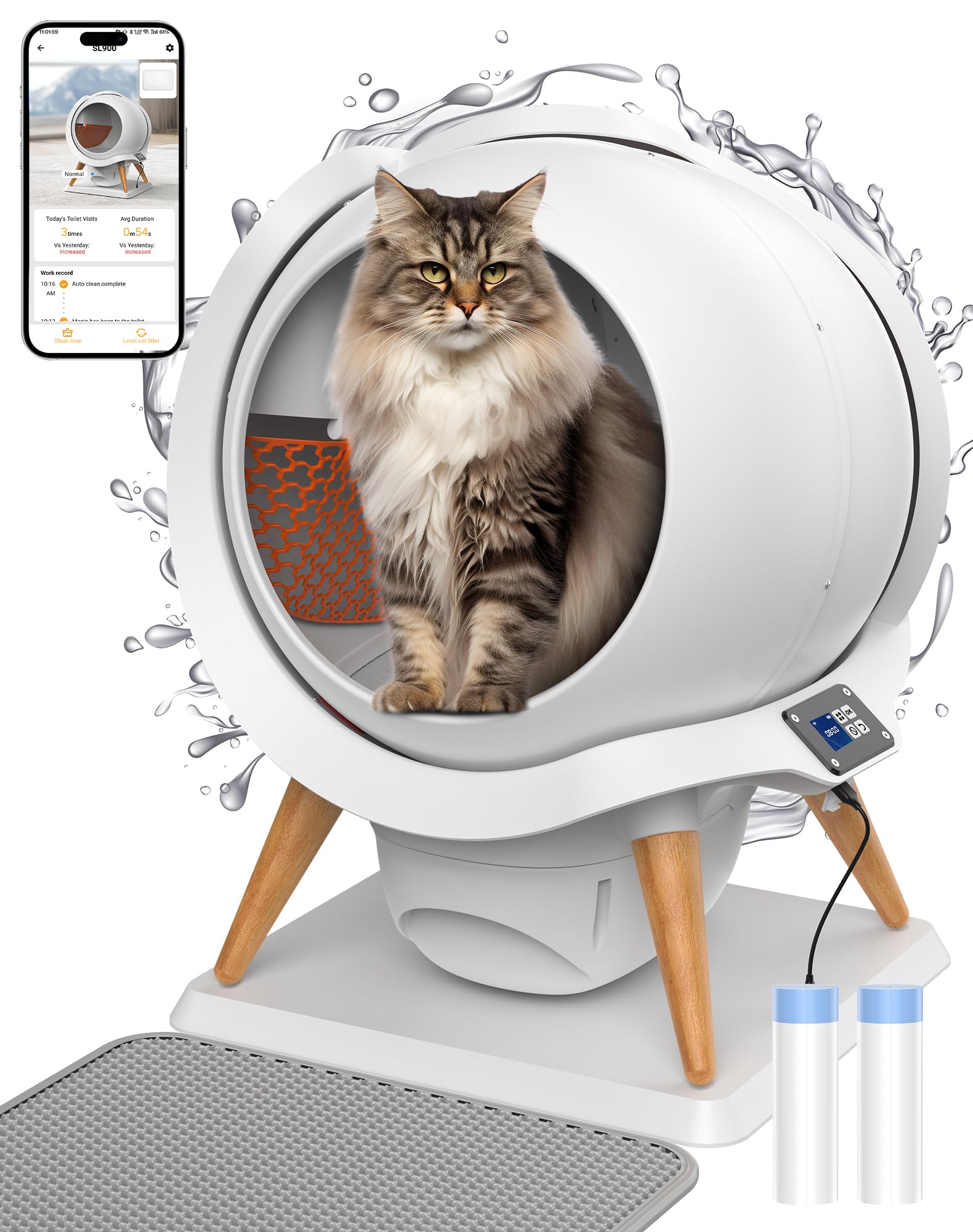 Honeyguaridan Self Cleaning Cat Litter Box, Waterproof Automatic Cat Litter Box,App Control, Odourless, Integrated Safety Protec