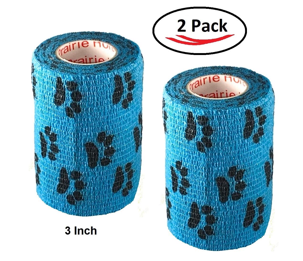 Vet Wrap Wrap Tape (Blue with Paw Prints) (2 Pack) (2 Inch x 15 feet) Self Adhesive Adherent Adhering Cohesive Flex Self Stick B