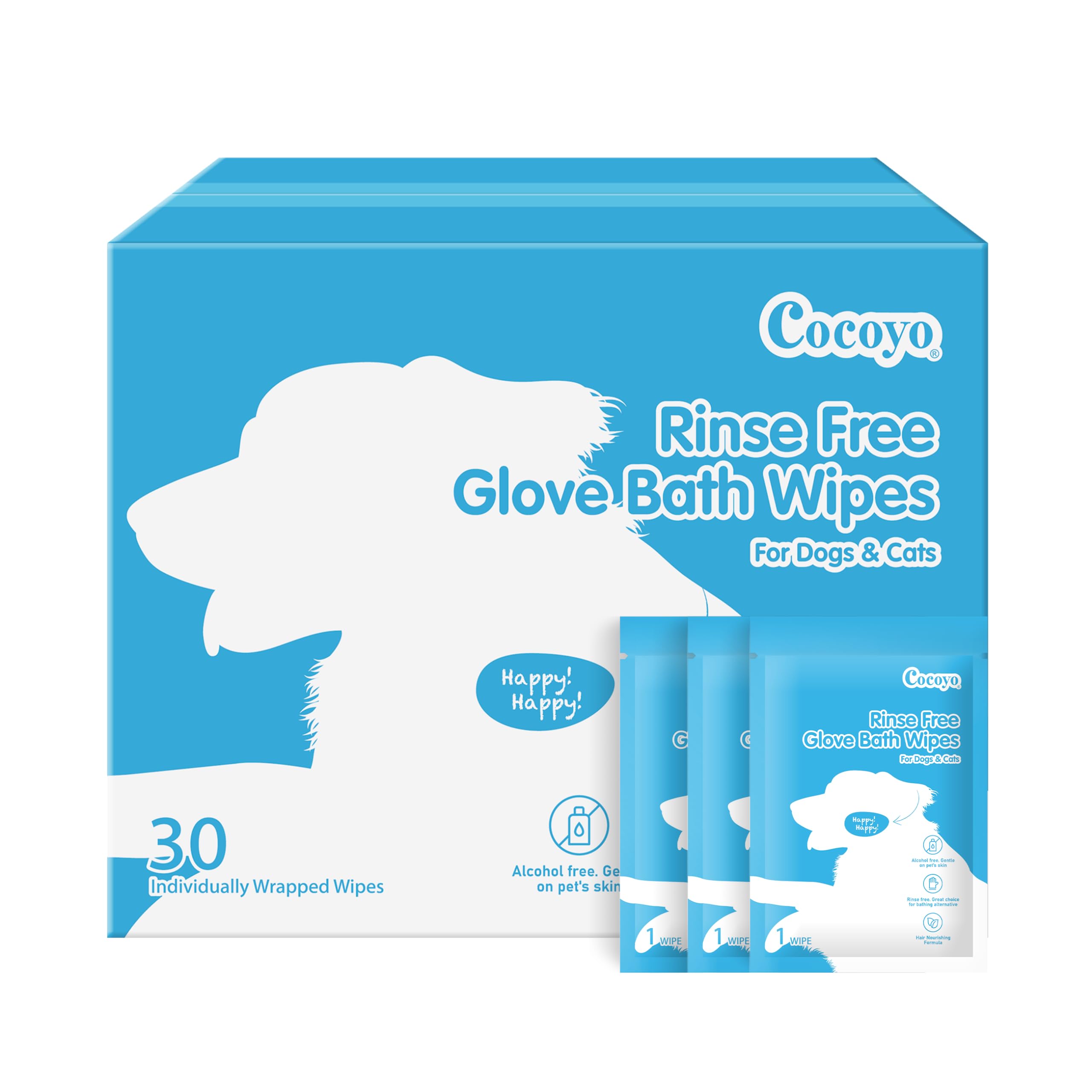 Cocoyo Disposable Grooming Glove Wipes For Dogs & Cats I Fur Deodorizing I Fresh Moutain Pine Scent I Rinse Free & Bathing Glove