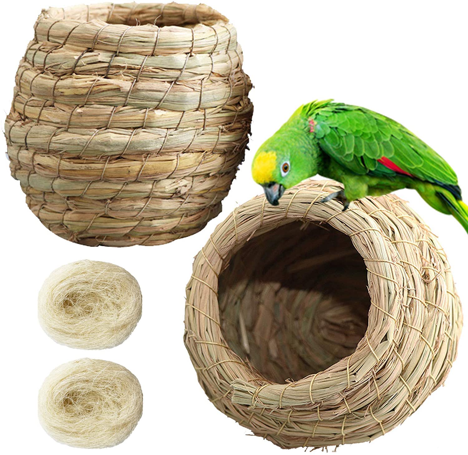 Kathson Birdcages Straw Bird Nests Natural Grass Woven Birdhouse Resting Breeding Nesting Cages Hideaway Shelter For Finch Canary Budgie Lovebird Pearl Bird And Small Parrot