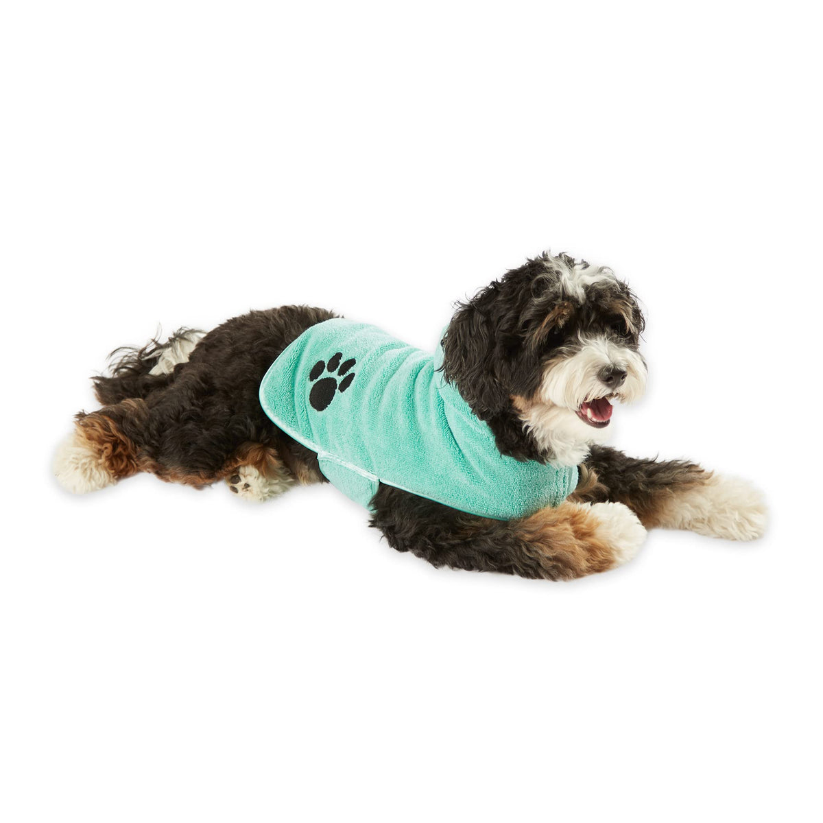 Bone Dry Pet Robe Collection, Embroidered Absorbent Microfiber Bath Robe With Adjustable Closure, For Dogs & Cats, Small, Aqua