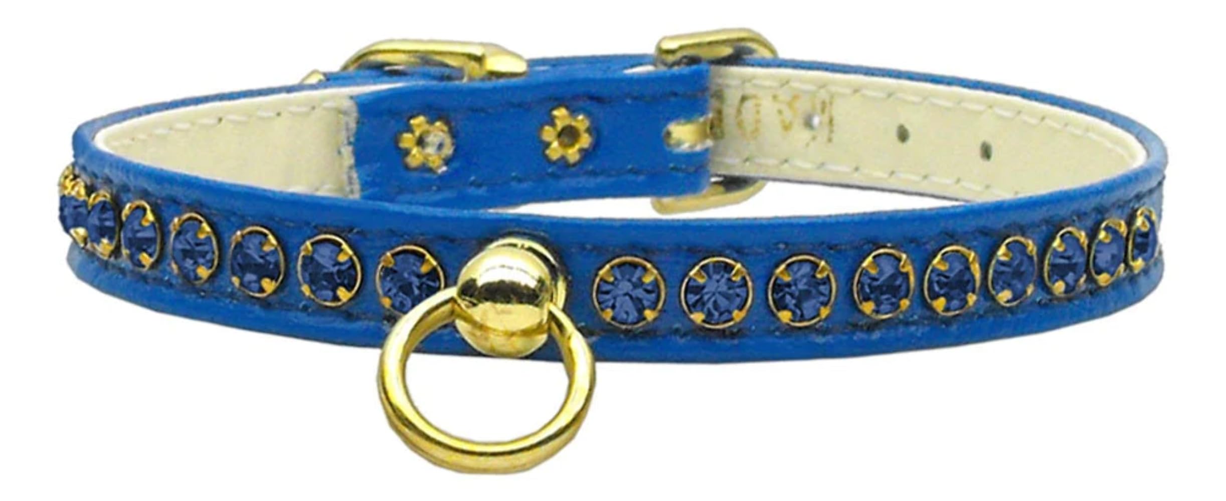 Dog, Puppy & Pet Collar, Petite Rhinestone White w/Lt. Blue 10