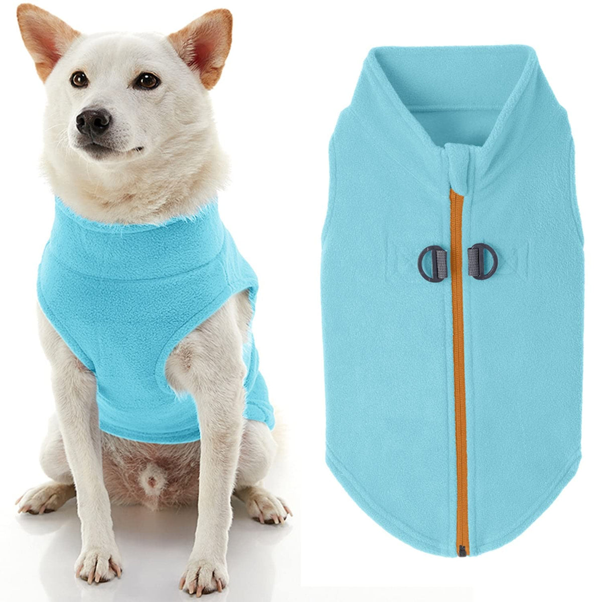 Gooby Zip Up Fleece Dog Sweater - Turquoise, Medium - Warm Pullover Fleece Step-In Dog Jacket With Dual D Ring Leash - Winter Small Dog Sweater - Dog Clothes For Small Dogs Boy And Medium Dogs