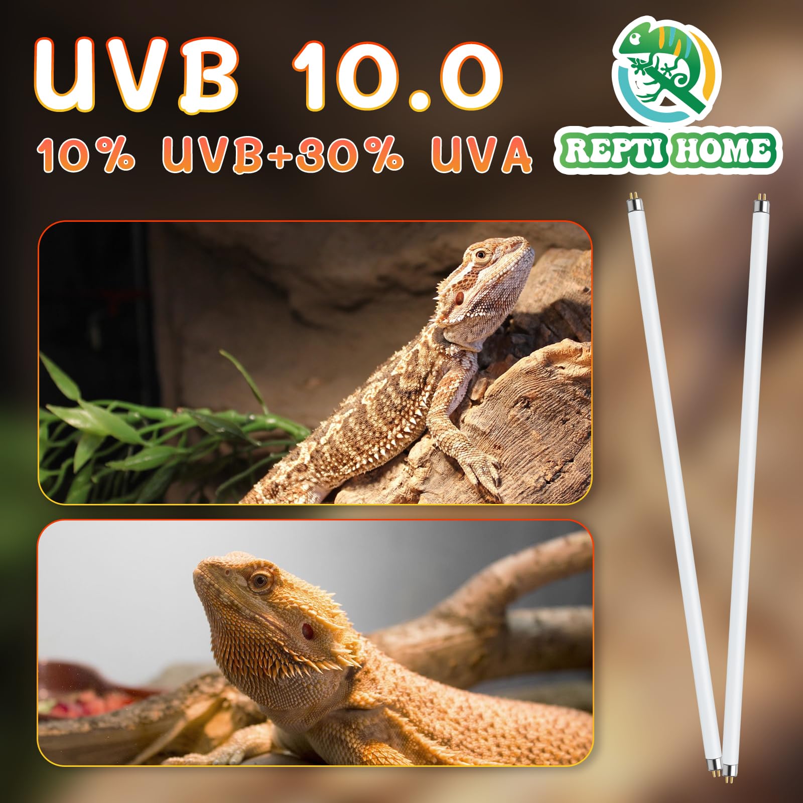 Repti Home T5 Uvb Reptile Light 39W 10.0, Uva Light Bulb For Reptiles, 2 Pack Lamp Tube For Bearded Dragon