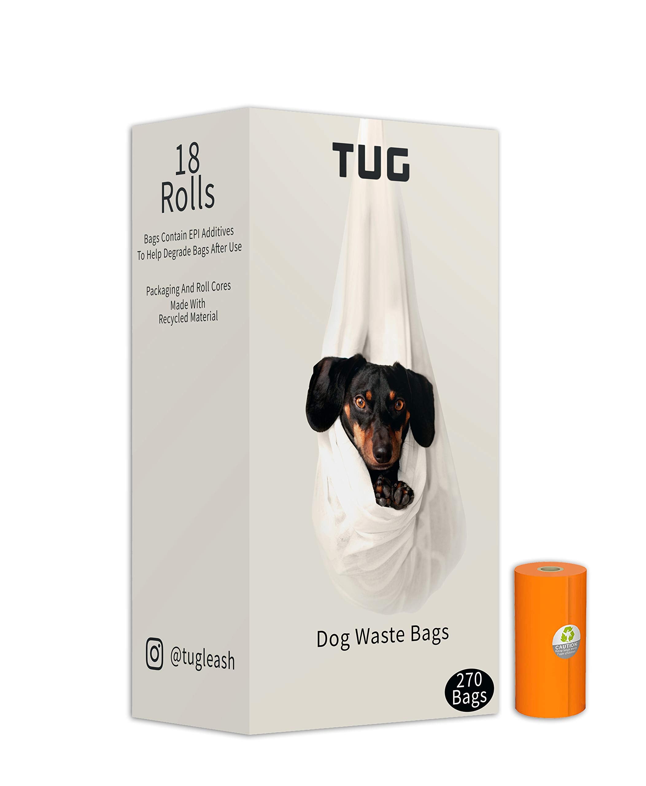 Tug Dog Waste Bags 18-Rolls (270 Bags), Strong & Leak-Proof Dog Poop Bags, 15 Bags Per Roll, Each Bag Is 9 X 13 Inches