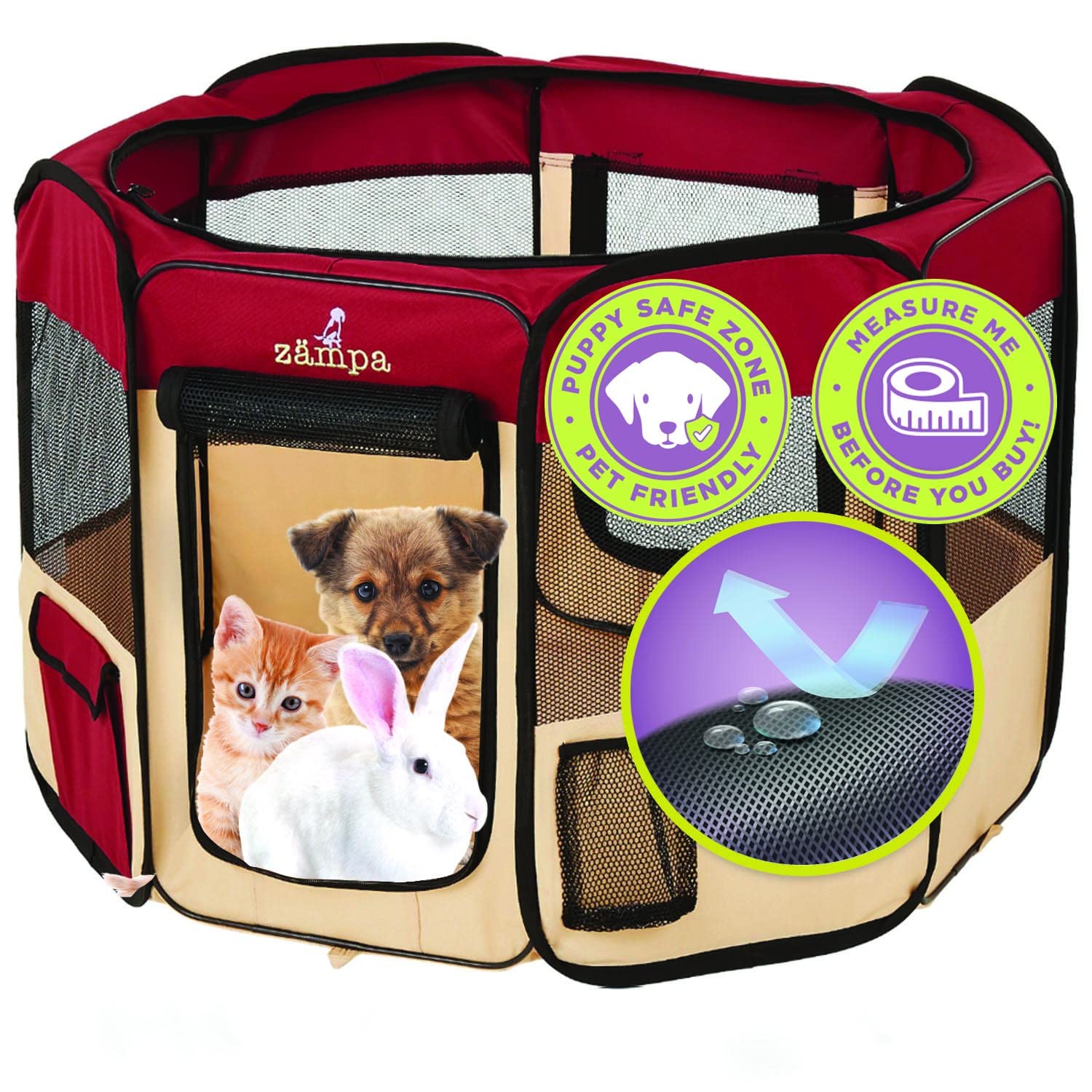 Zampa Puppy Pop Up Extra Small 29''X29''X17'' Portable Playpen For Dog And Cat, Foldable | Indoor/Outdoor Kitten Pen & Travel Pe