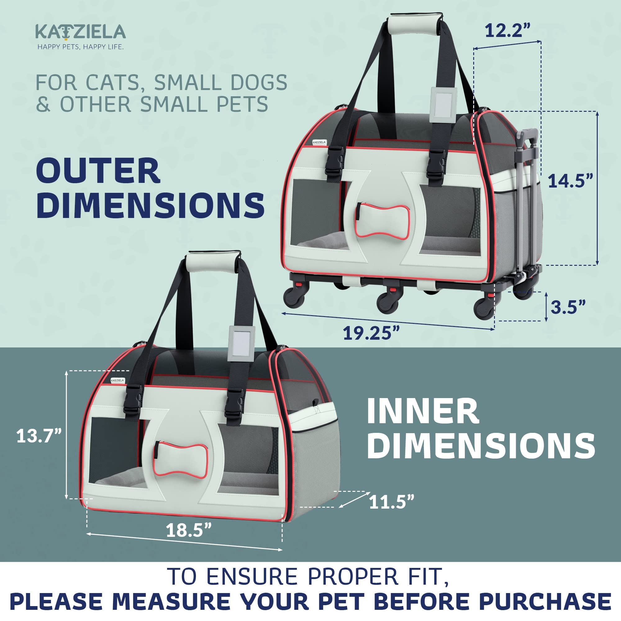 Katziela Pet Carrier - Airline Approved Dog Carrier - Tsa Approved Pet Carrier For Small Dogs And Cats - Soft Faa Travel Airplan