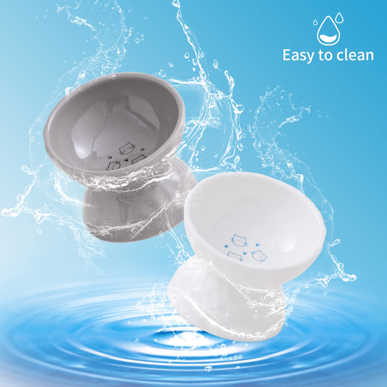 OMAYKEY Ceramic Raised Cat Bowls, Tilted Elevated Cat Food and Water Bowl Set, Porcelain Stress Free Pet Feeder Dish for Cats an