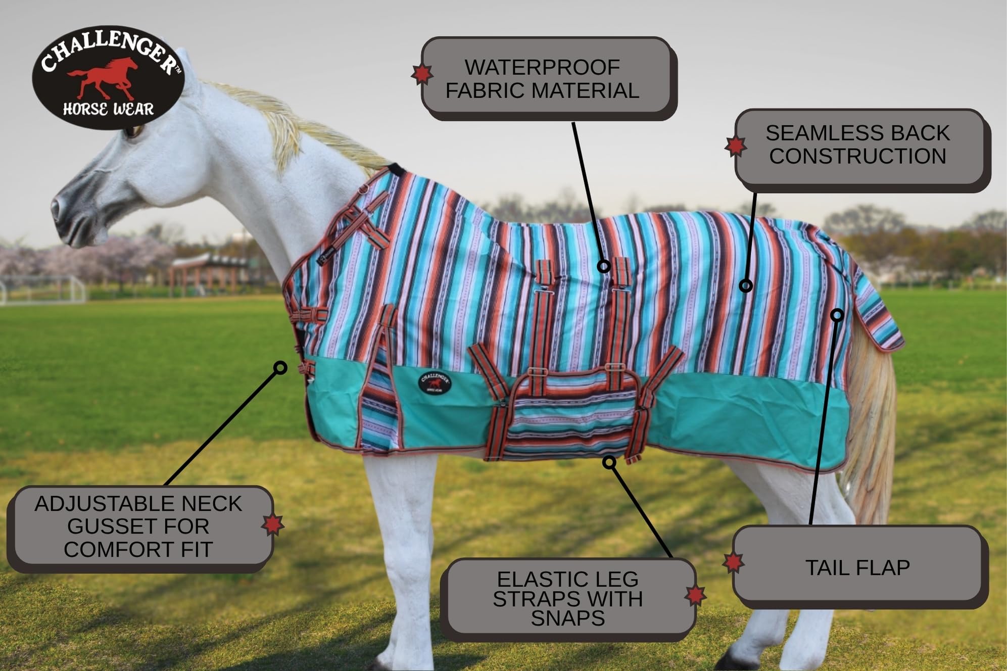 Challenger 72'' 1200D Turnout Lightweight Medium Bellyband Horse Winter Sheet Fleece Lining Serape 399Lg