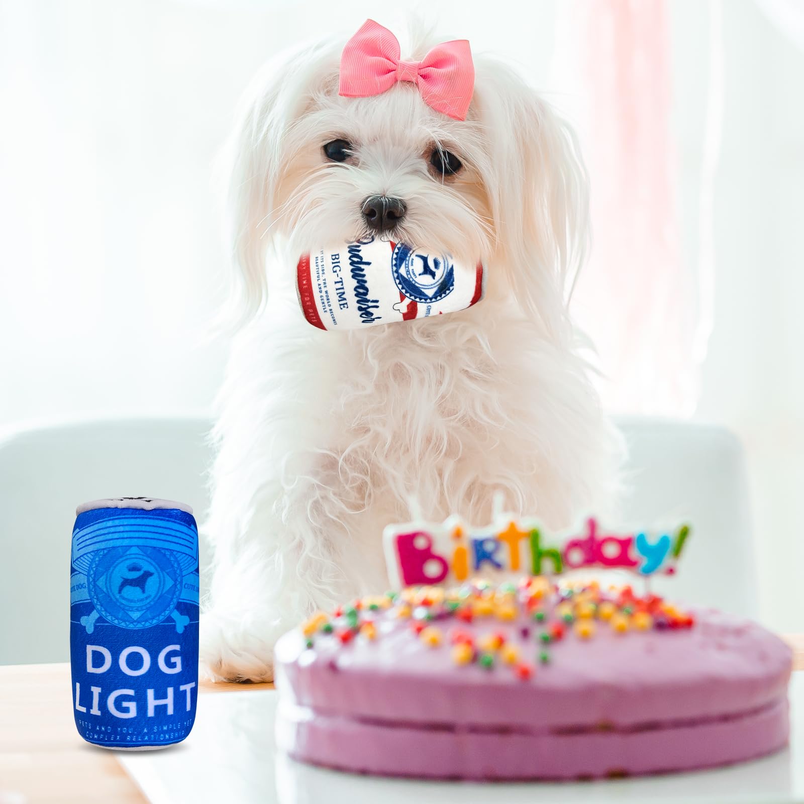 XIGGA Fun Squeaky Plush Interactive Teething Chewing Dog Toys, Canned Beer Shaped Trend Great Value for Small, Medium & Large Do