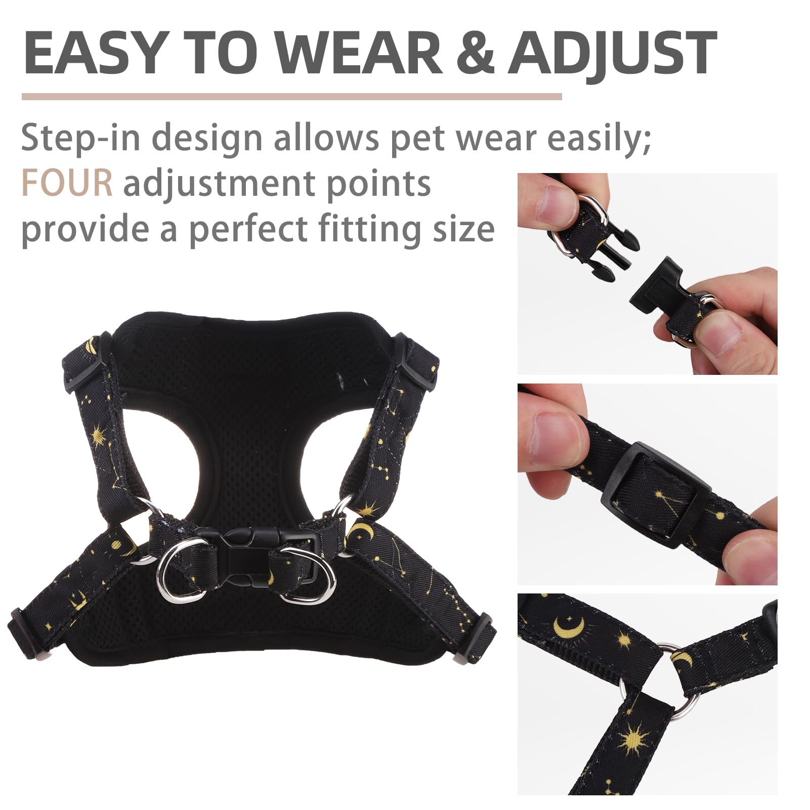 PUPTECK No Pull Dog Harness and Leash Set Reflective No Choke Step in Puppy Halter for XS Small and Medium Sized Dogs, Black, Pr