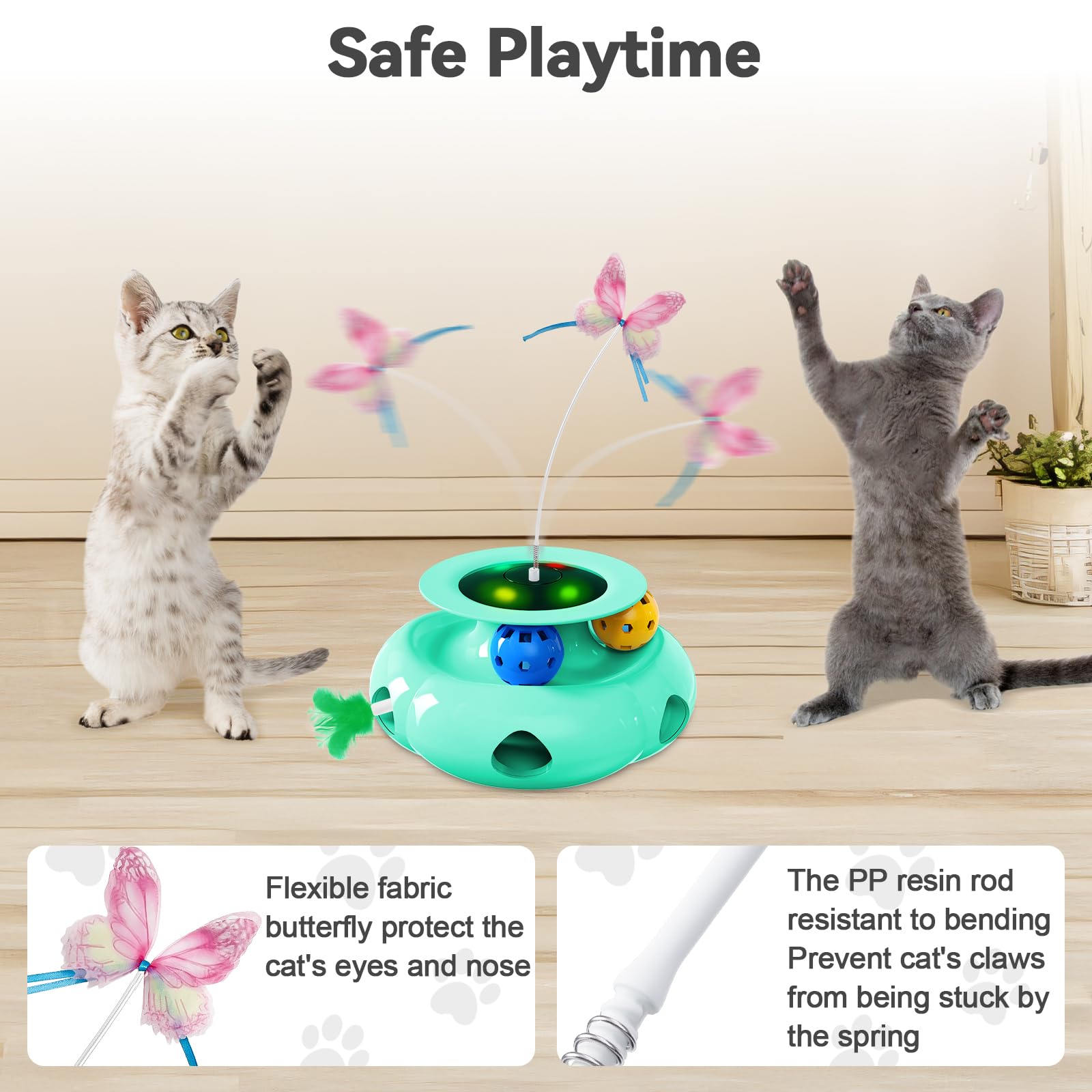 Xuyub Cat Toys Interactive Rechargeable 3In1 Whack A Mole Cat Toy, Fluttering Butterfly, Track Balls, Touch Activated Automatic