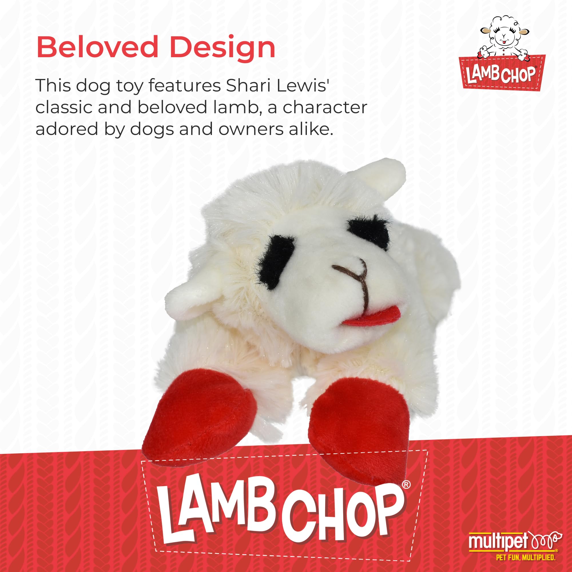 Multipet Lamb Chop Dog Plush Toy - Squeaky Dog Toy for All Dogs - Extra Soft Plush Dog Toy - Stuffed Animal Dog Toy for Cuddling
