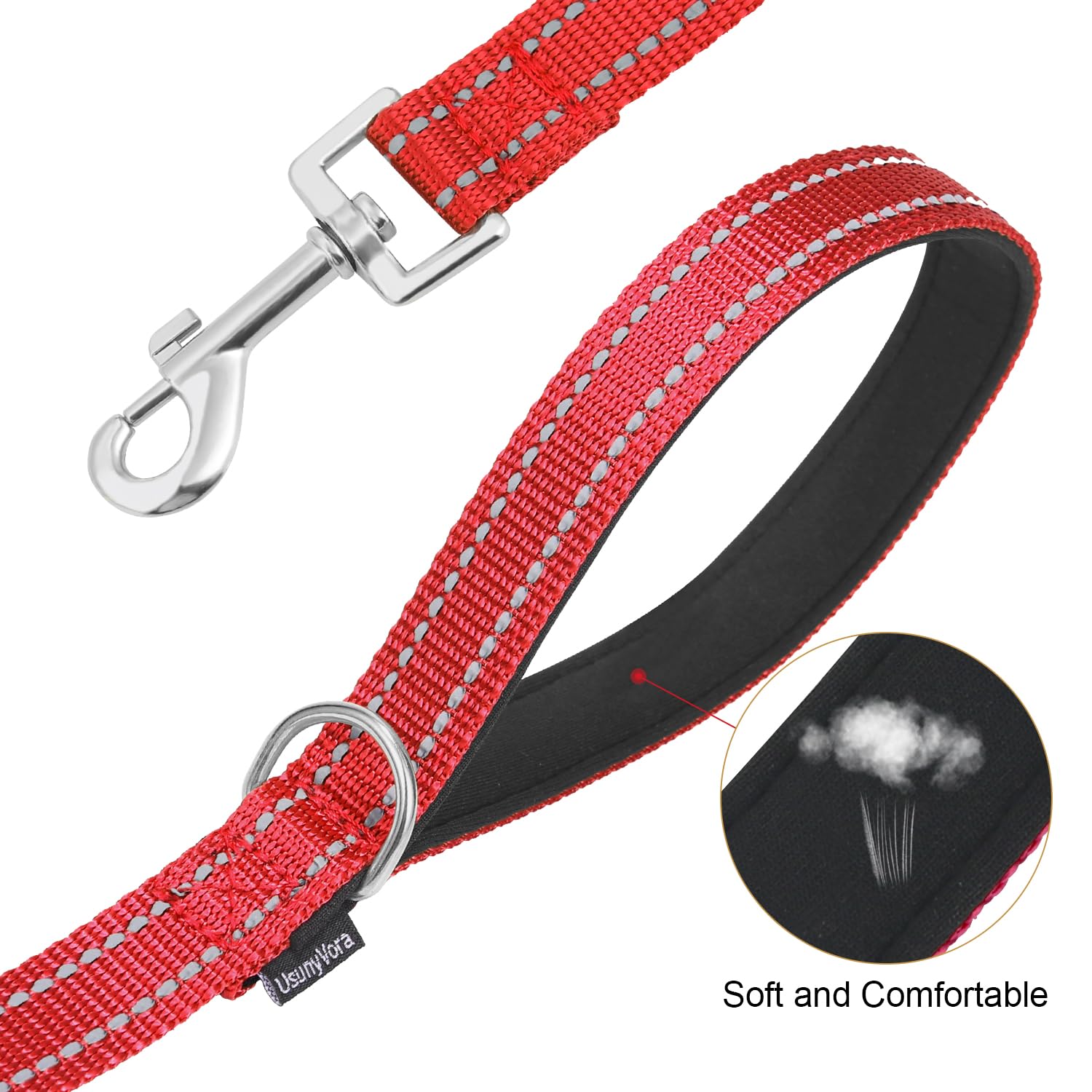 Usunyvora Reflective Nylon Dog Leash For Walking,Strong Dog Leash With Padded Handle For Medium And Large Dogs,6 Ft,Red
