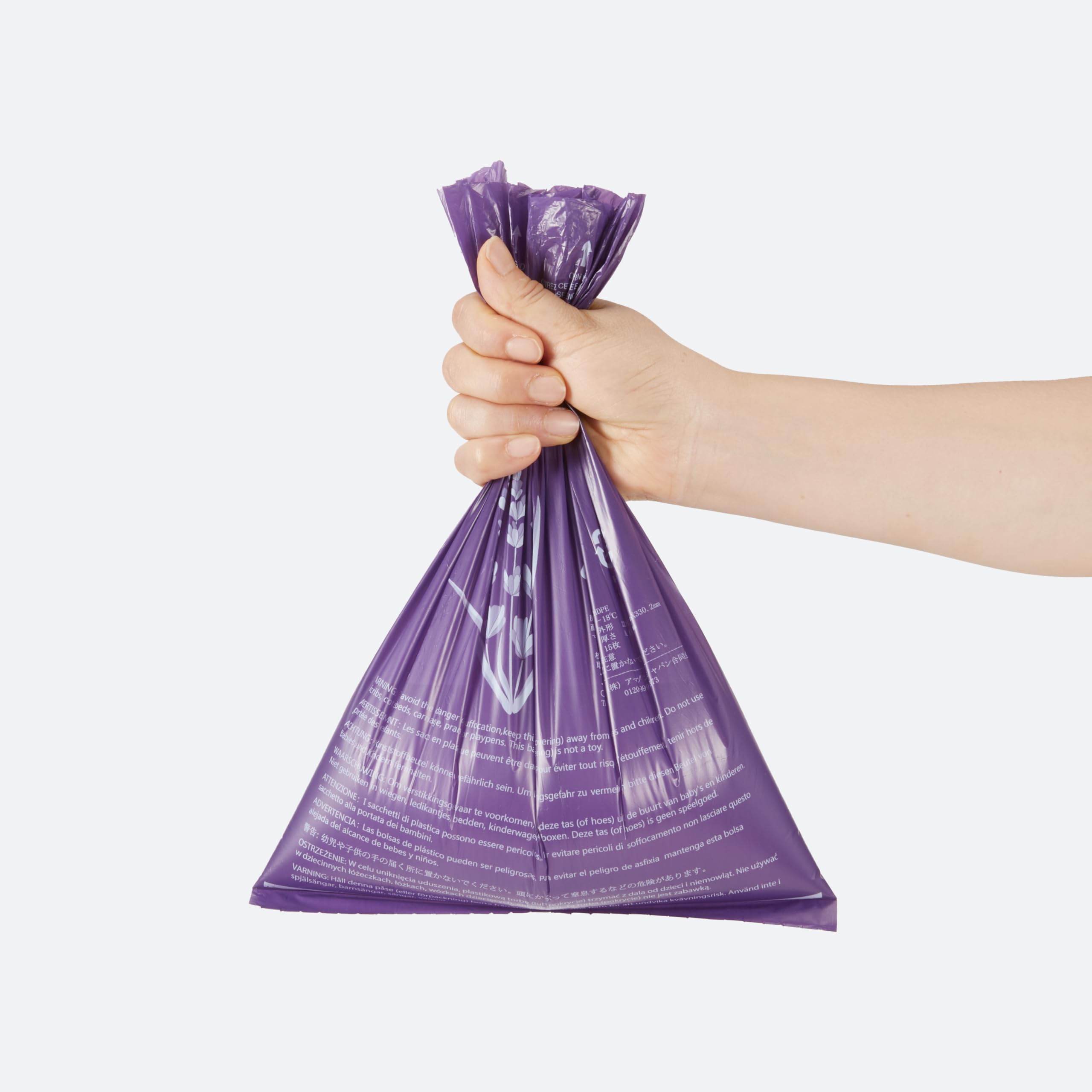 Amazon Basics Lavender Scented Dog Poop Bags, 900 Count (15 Packs of 60), Premium Leak Proof, Purple Plastic