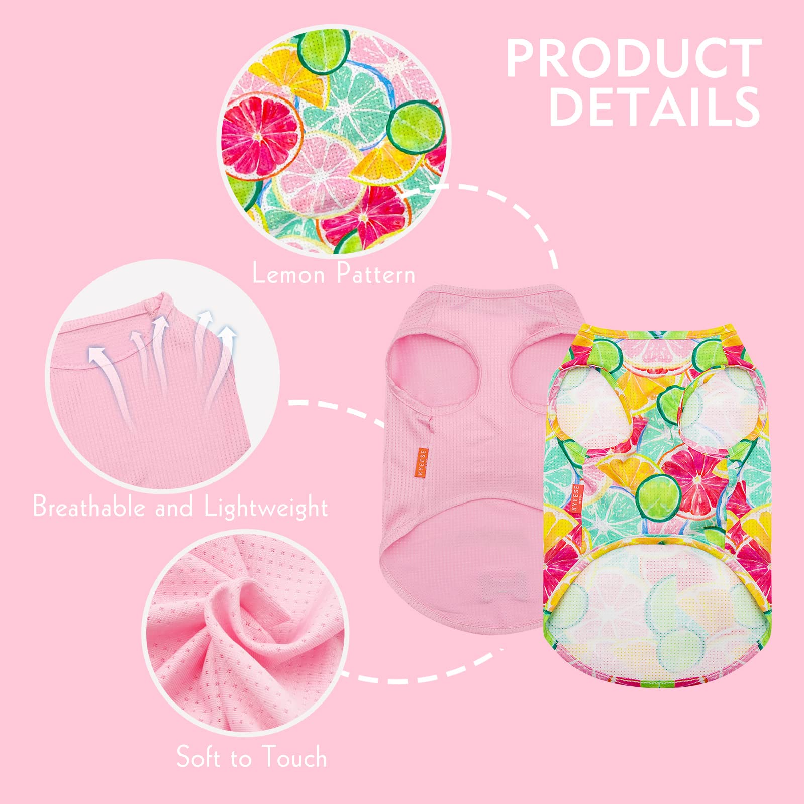 Kyeese 2 Pack Dog Shirts Quick Dry Lightweight Dog T-Shirts With Reflective Label Tank Top Sleeveless Vest Cat Shirts For Summer Lemon Pattern