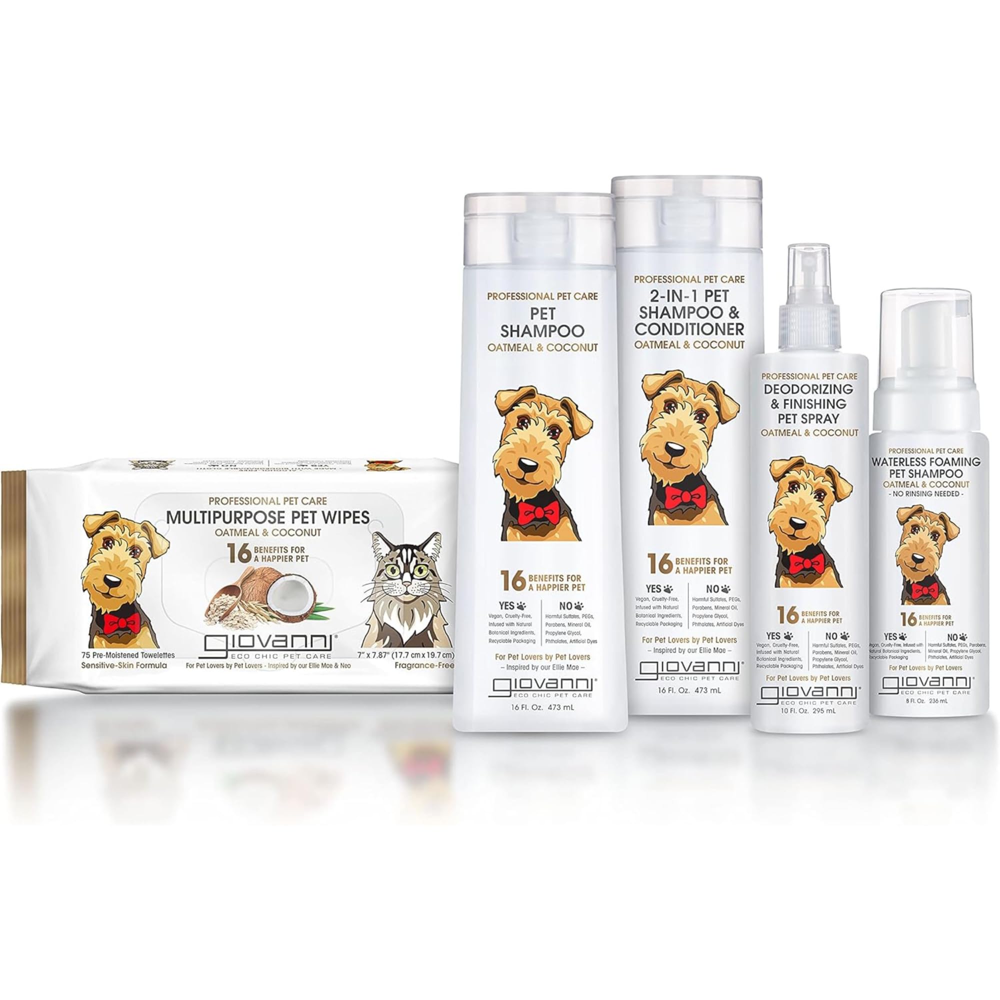 Giovanni Professional Pet Shampoo - Oatmeal & Coconut, Aloe Vera, For All Dog Fur Types, Deeply Cleanses, Silkens, Helps Neutralize Odors, Controls Static - 16 Oz