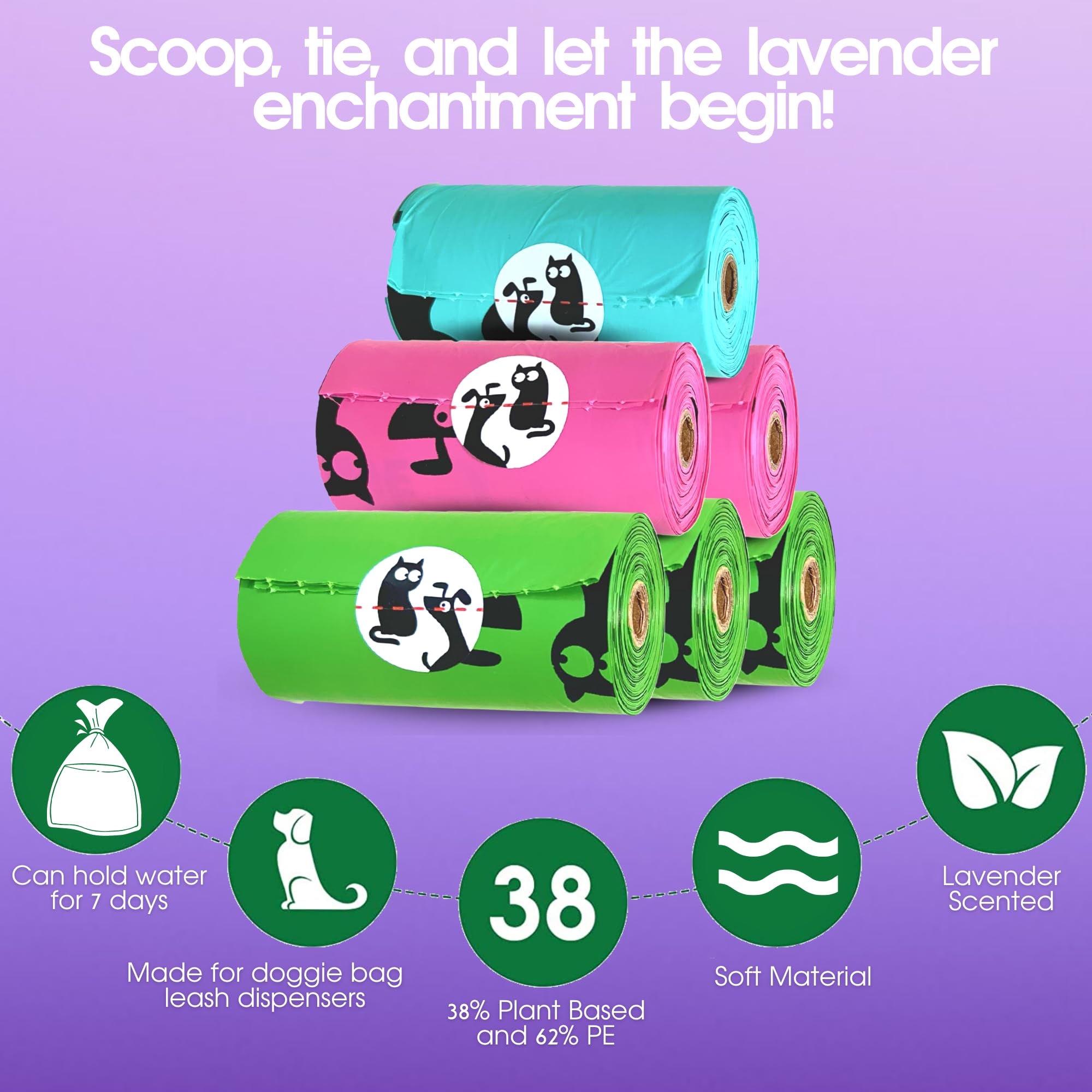 Pet N Pet Lavender Scented Dog Poop Bag Colorful, Doggie Poop Bags Dog Bags 38% Plant Based & 62% Pe 270 Counts, Dog Waste Bags, Dog Poop Bags Refills, Poop Bags Dogs, Doggy Poop Bags
