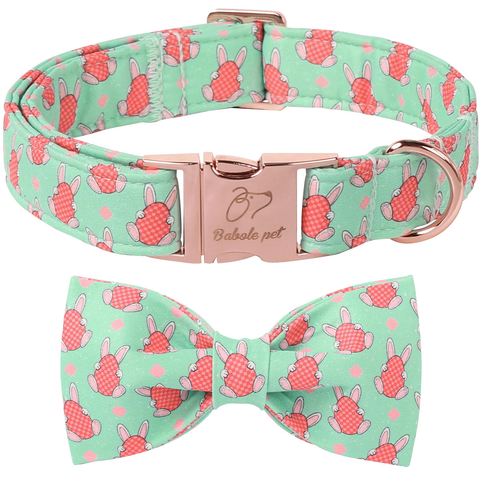 Babole Pet Easter Dog Collar With Bow Tie - Bunny Egg Pattern Bowtie Adjustable Heavy Duty Spring Collar For Small Medium Large 