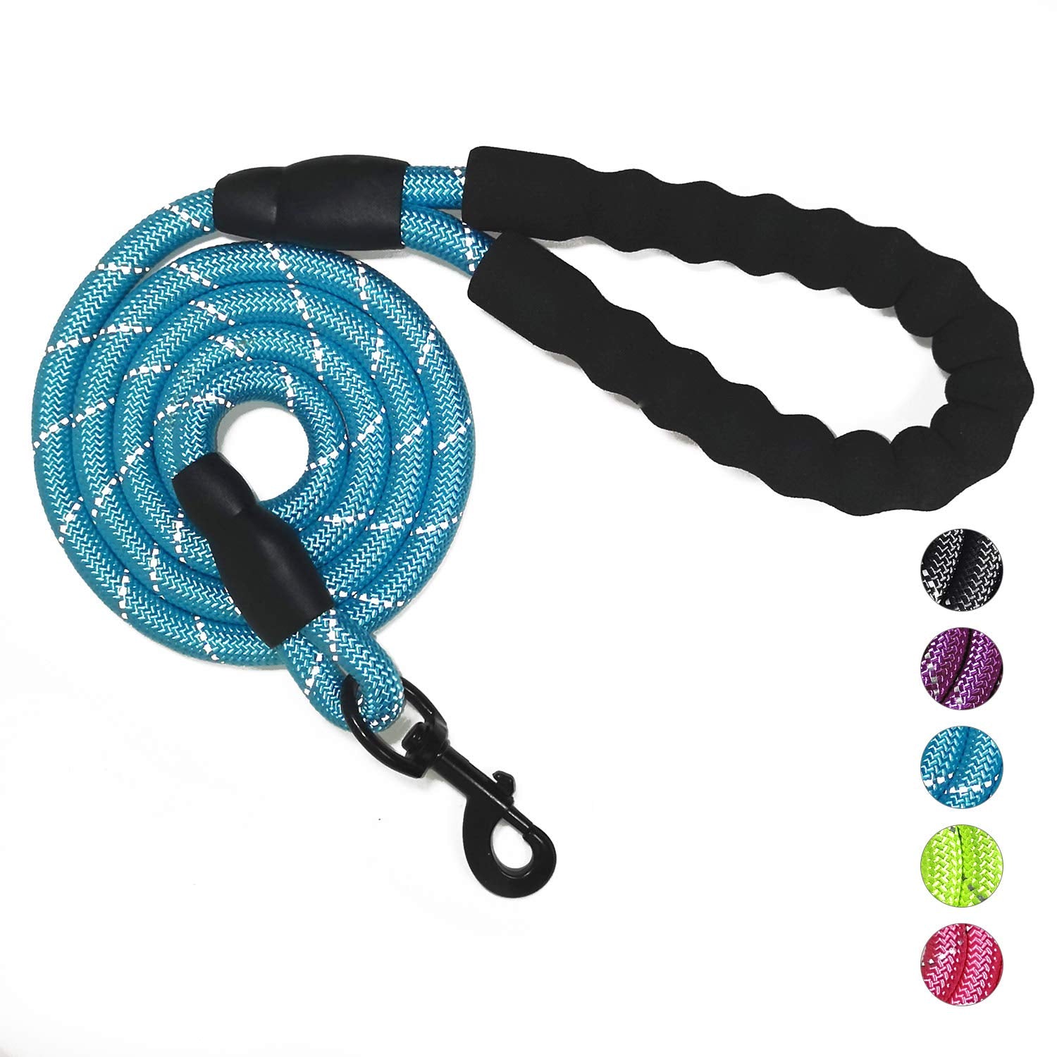 Vldco 10 Ft Strong Dog Leash Extra Heavy Duty Rock Climbing Rope Comfortable Padded Handle Highly Reflective Threads For Small Medium Large Dogs, 1/2 Inch Diameter (Blue)