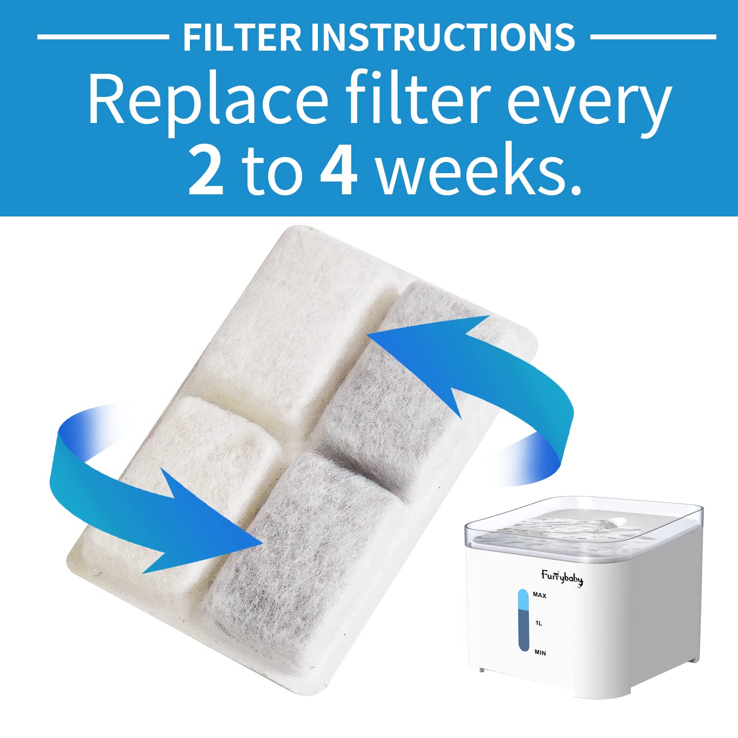 Carbon Replacement Filters For Cat And Dog Fountain, Premium Pet Water Fountain Dispenser Filters (6 Packs For Pure White)