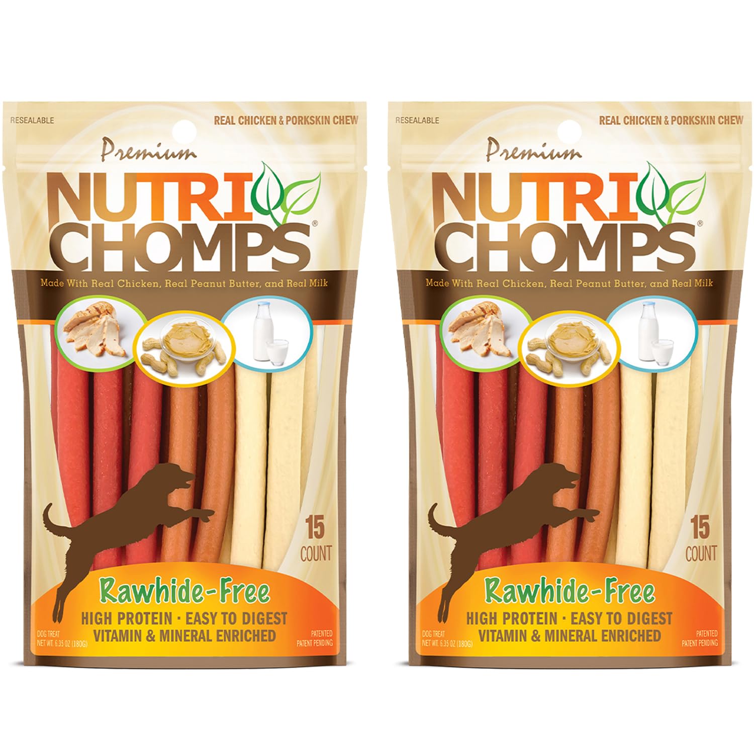 NutriChomps Dog Chews, 5 inch Twists, Real Chicken, Peanut Butter and Milk Flavors, 15 Count, Easy to Digest, Rawhide Free Dog T