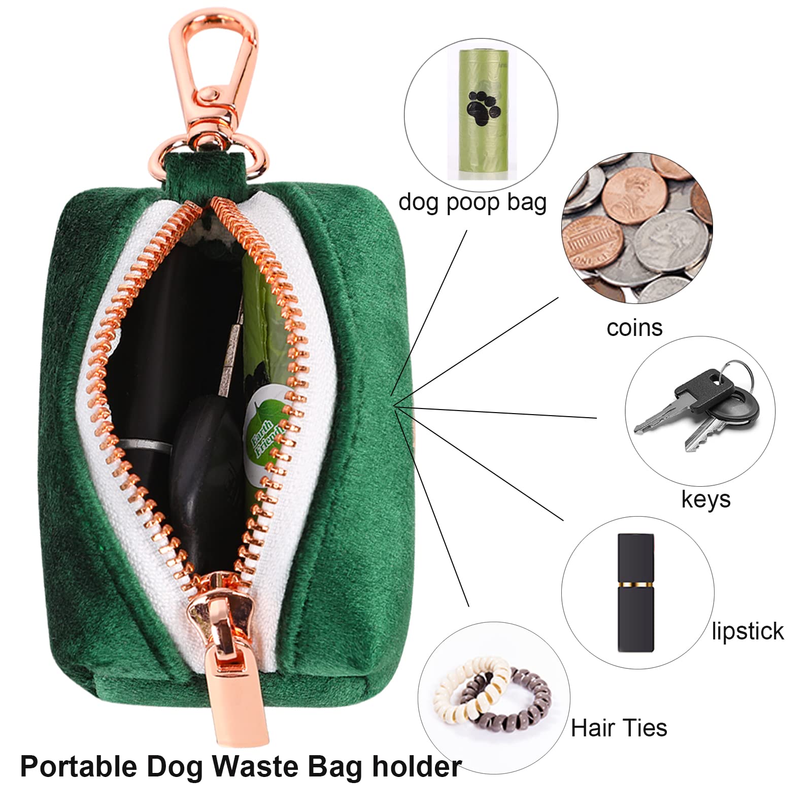 Aring Pet Dog Poop Bag Holder, Velvet Doggy Waste Bag Dispenser Attach To Any Leashes, Dark Green Portable Washable Pet Waste Po