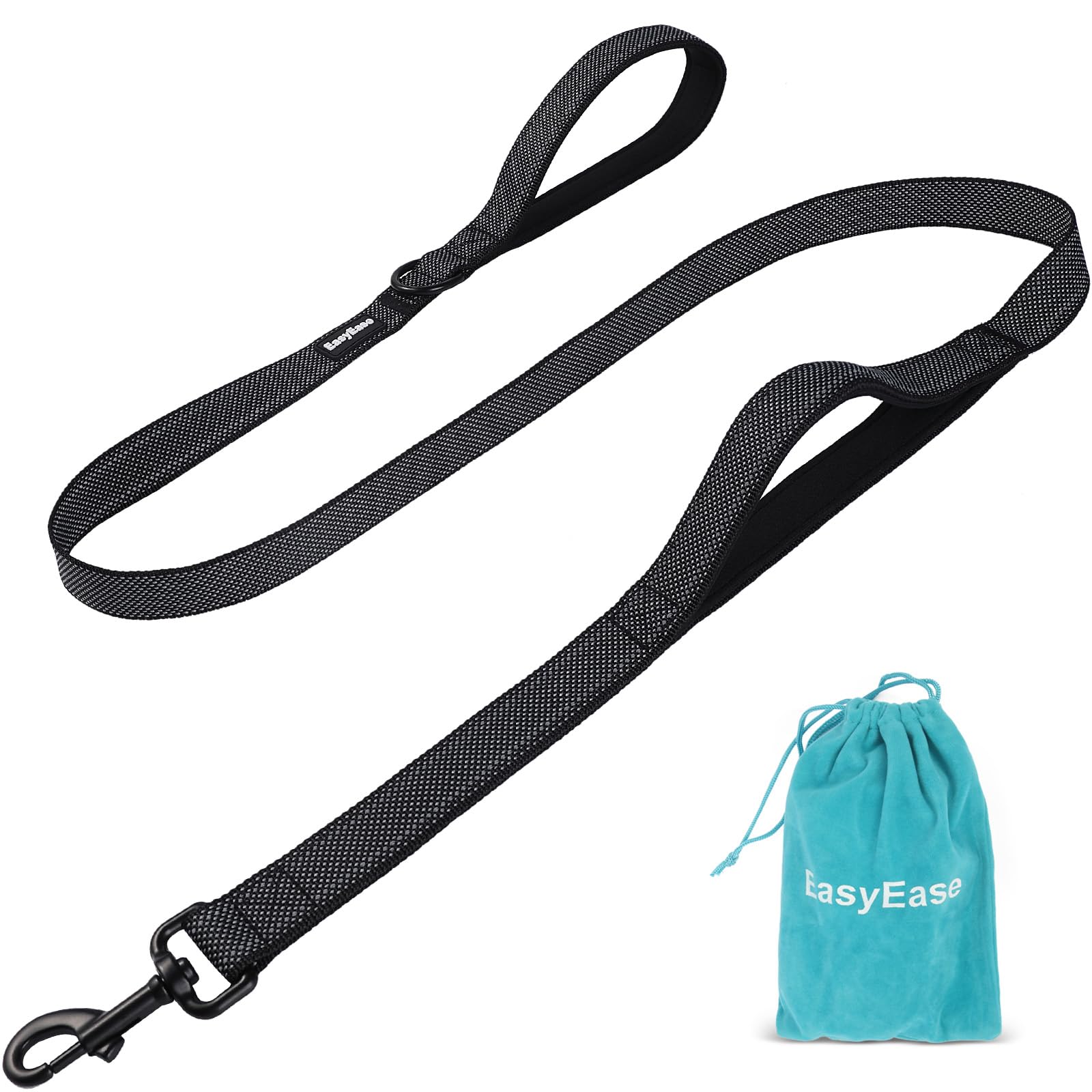 Easyease Dog Leash With 2 Comfortable Soft Padded Handles 5Ft Black Reflective Heavy Duty Pet Dog Walking Leashes Durable Dog Tr