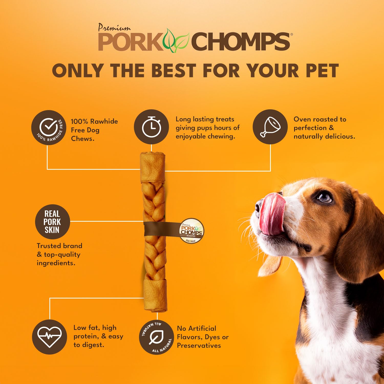 Pork Chomps Roasted Pork Skin Dog Chew, 10-inch Braid, 1 Count