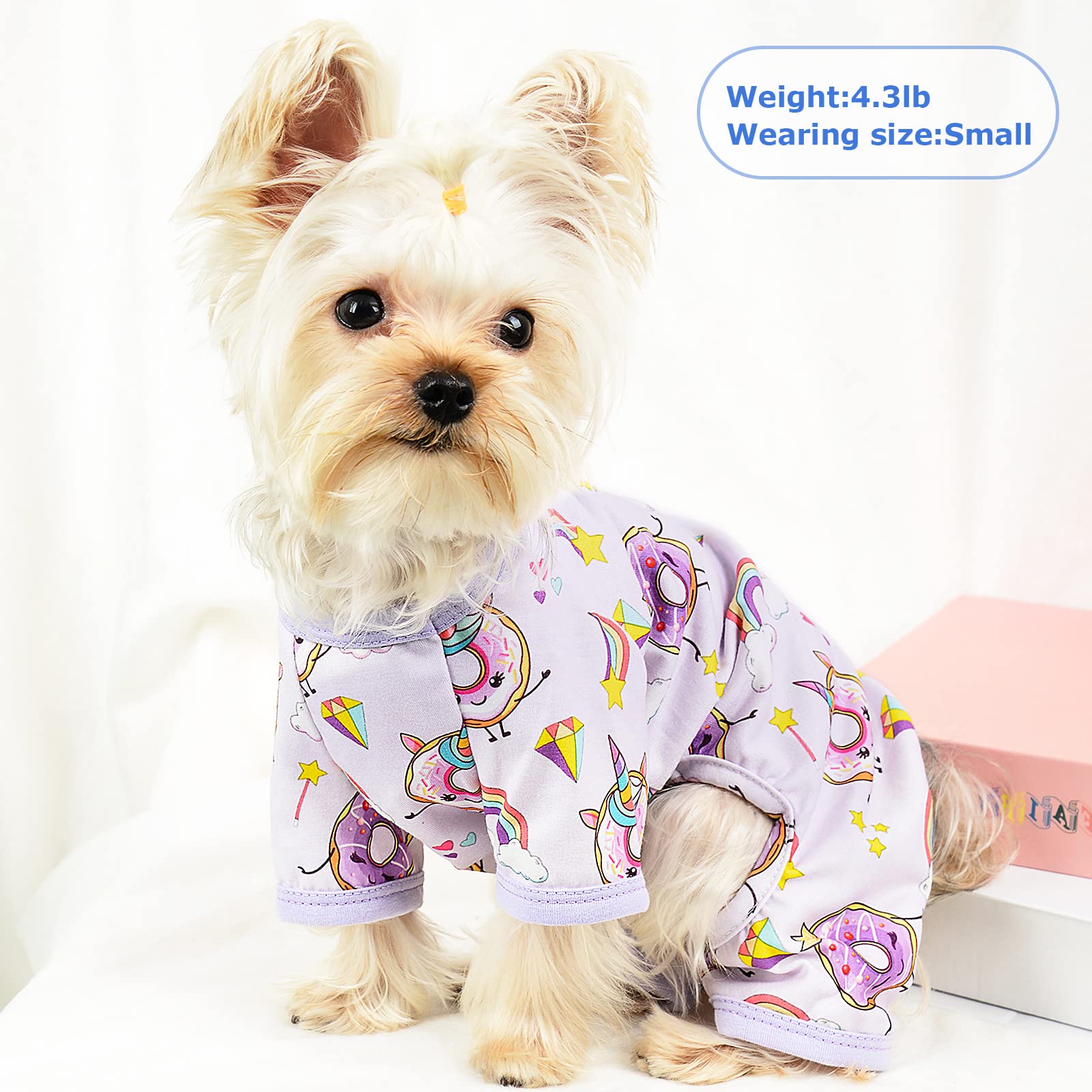 Small Dog Clothes Girl Funny Donut Dog Pajamas Pjs, Summer Lightweight Stretchy Pet Jumpsuit, Fall Dog Onesies Outfits, Purple,