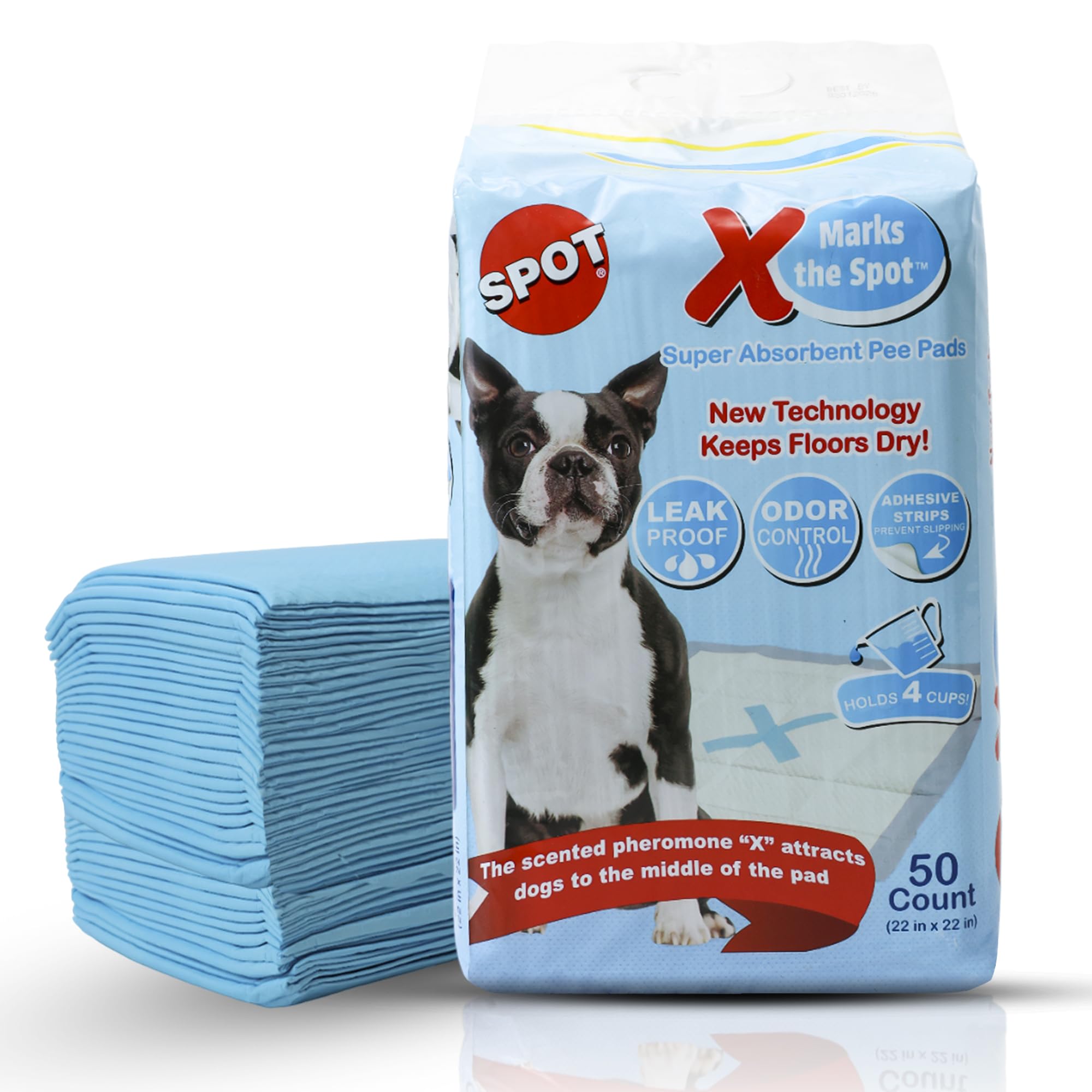 SPOT X Marks The Spot Extra Absorbent Puppy Pads with Adhesive Strips & Pheromones - Attracts Dogs to Center for Training & Pott