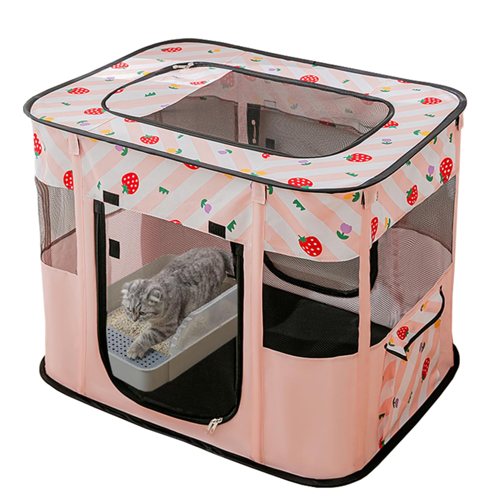 Portable Pet Playpen, Cat Playpen for Indoor Cats Enclosed,Kitten Playpen Indoor with Resistant Breathable Shade Cover,Indoor Ou