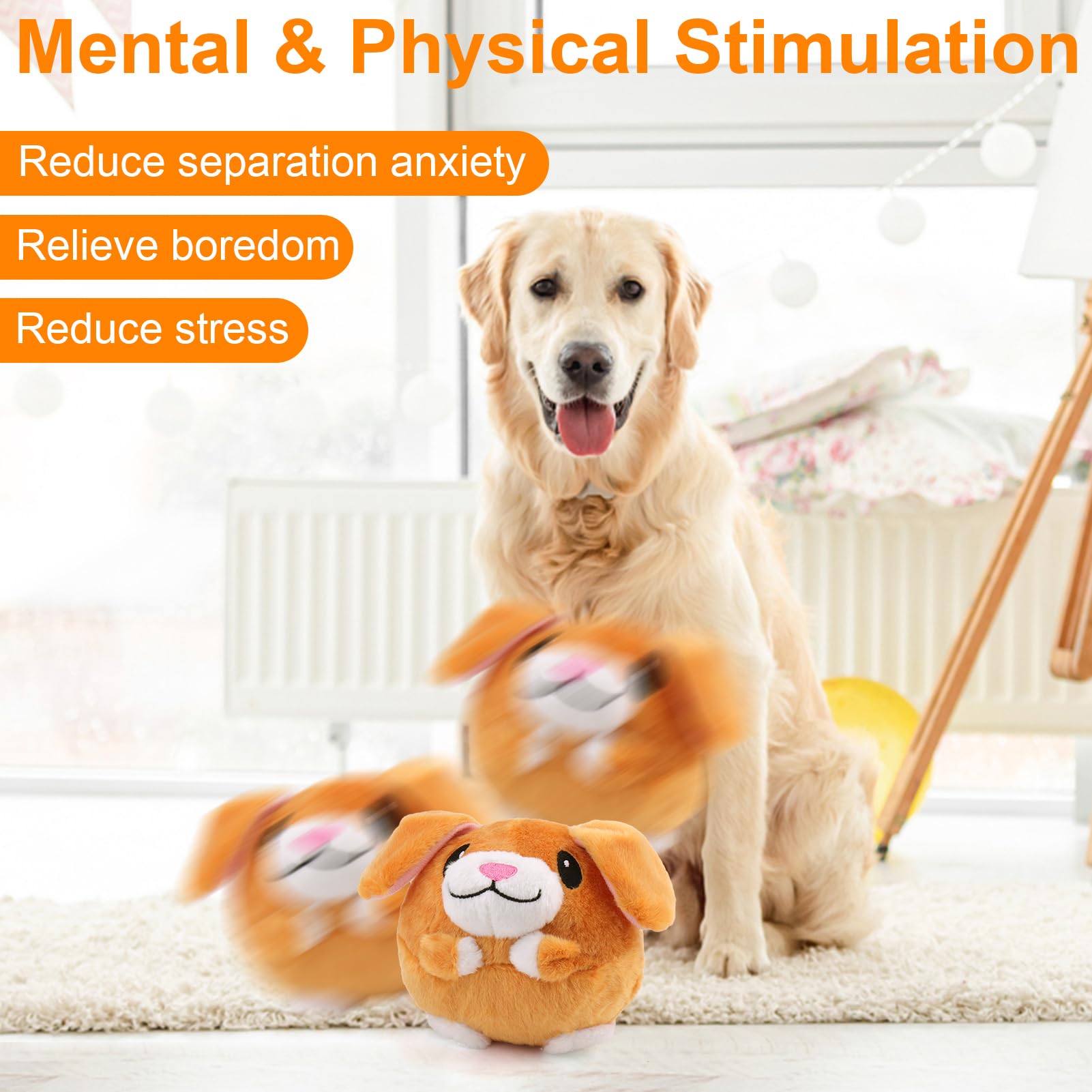 Interactive Dog Toys, Active Moving Pet Plush Toy for Dogs, Dog Squeaky Moving Ball Toys with Chewable Plush Cover&Music for Sma