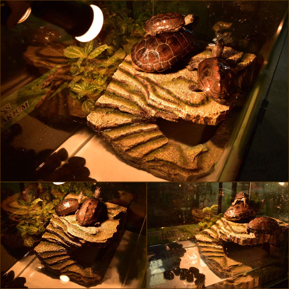 Kathson Turtle Basking Platform Frogs Habitat Hiding Cave Resin Fish Tank Aquarium Ornament Reptile Climbing Ramp Decorations For Amphibians Resting