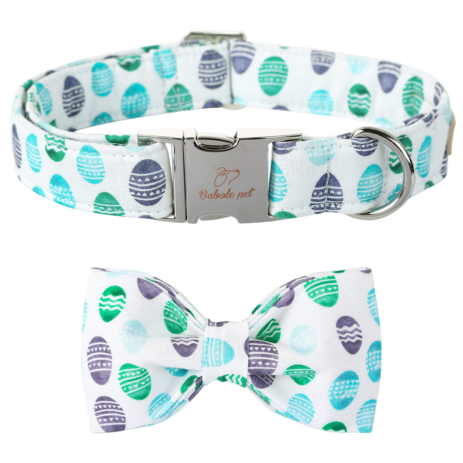 Babole Pet Easter Dog Collar With Bow Tie - Adjustable Easter Eggs Dog Collar Classic Bowtie Metal Buckle Puppy Collars For Smal
