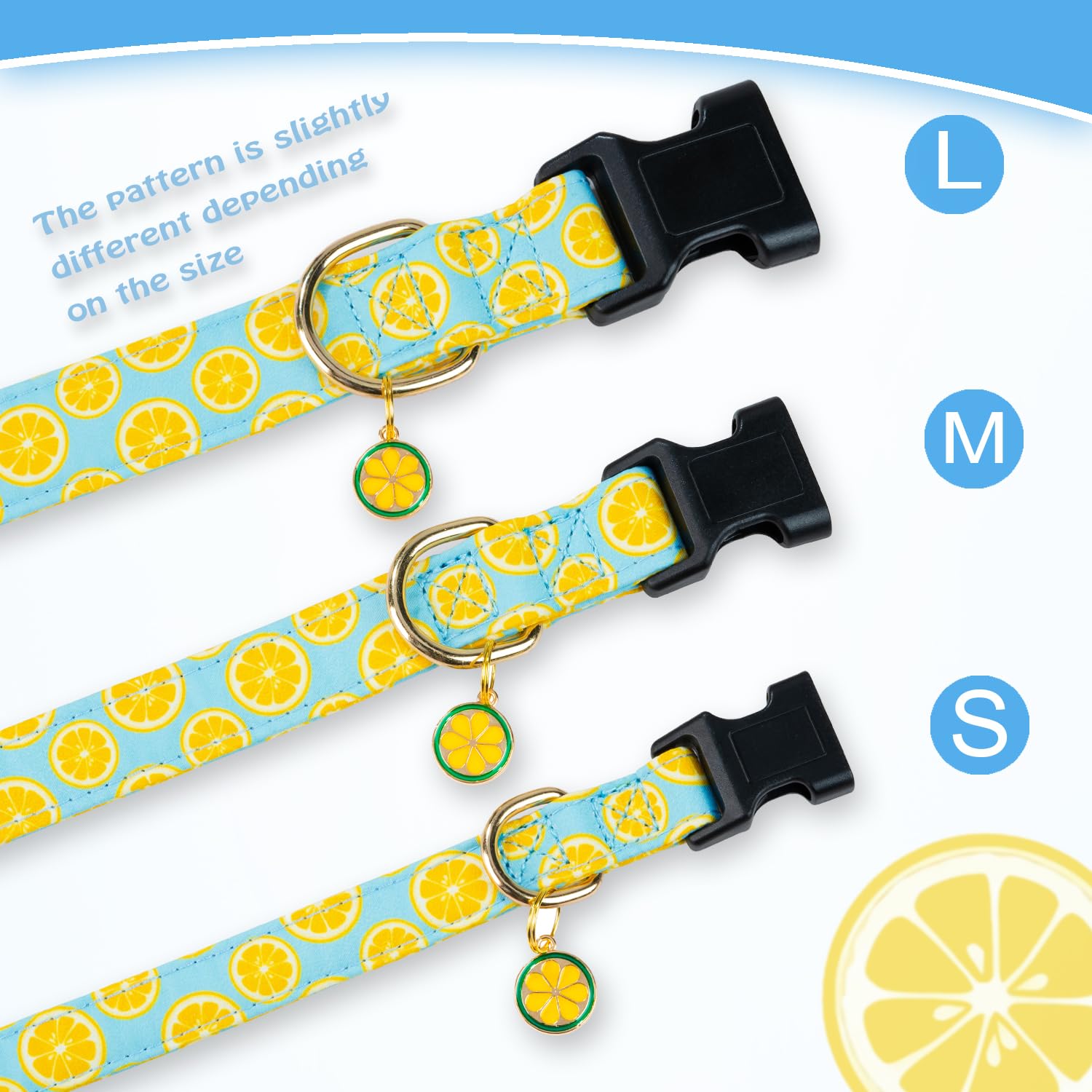 Prehai Cute Cotton Dog Collar For Boy And Girl Dogs Summer Lemon Pattern Puppy Collar For Small Medium Large Dogs Adjustable Lem