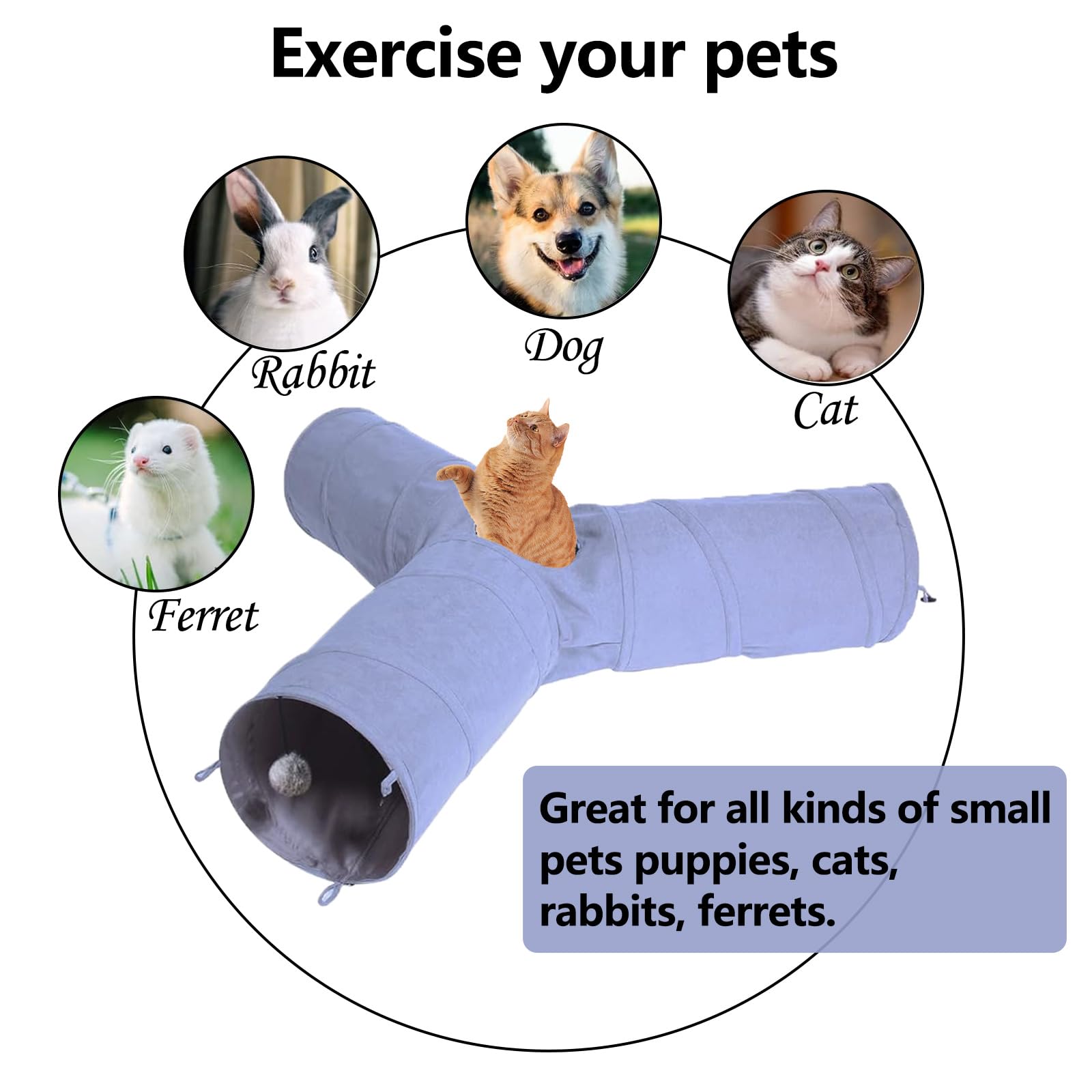 Tilanmiy Cat Tunnel, 3 Way Collapsible Cat Play Tube Toys With Plush Ball, Indoor Cat Play Tunnel For Cat, Puppy, Kitty, Kitten,