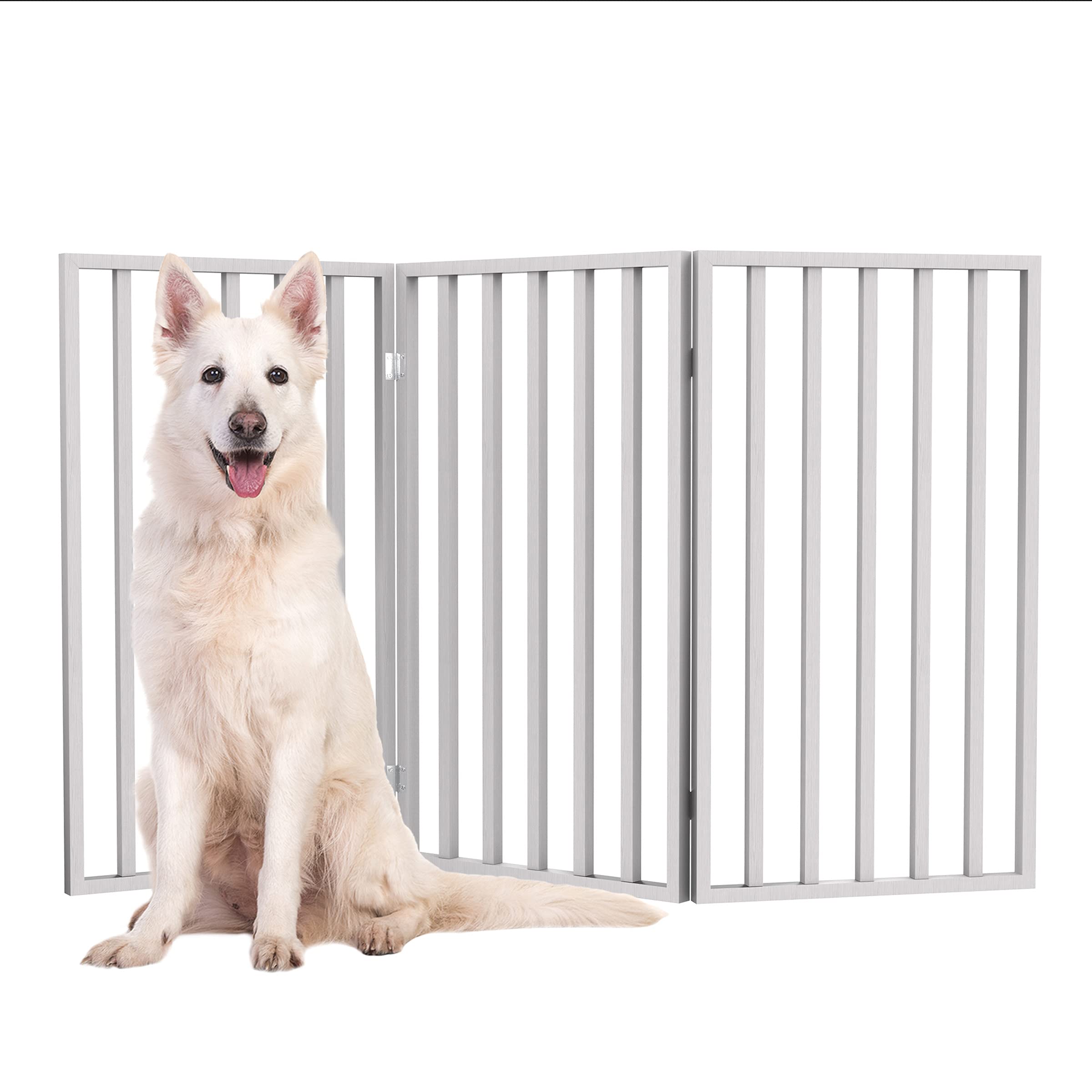 Pet Gate - 3-Panel Indoor Foldable Dog Fence for Stairs, Hallways, or Doorways - 54x32-Inch Wood Freestanding Dog Gates by PETMA