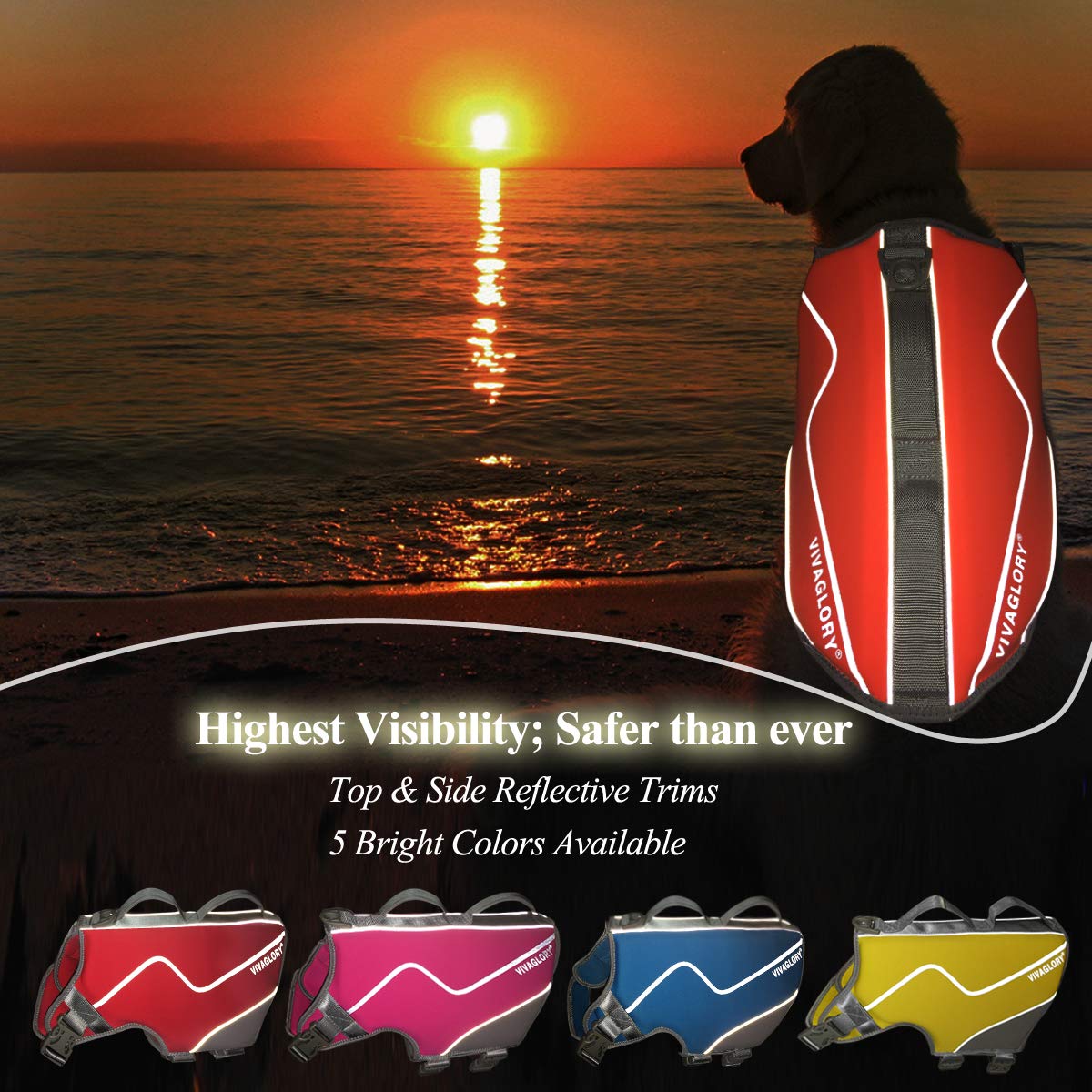 Vivaglory Neoprene Dog Life Jacket Dog Swim Vest For Boating Hunting & Swimming, Lightweight With Leash Ring, Xl, Orange