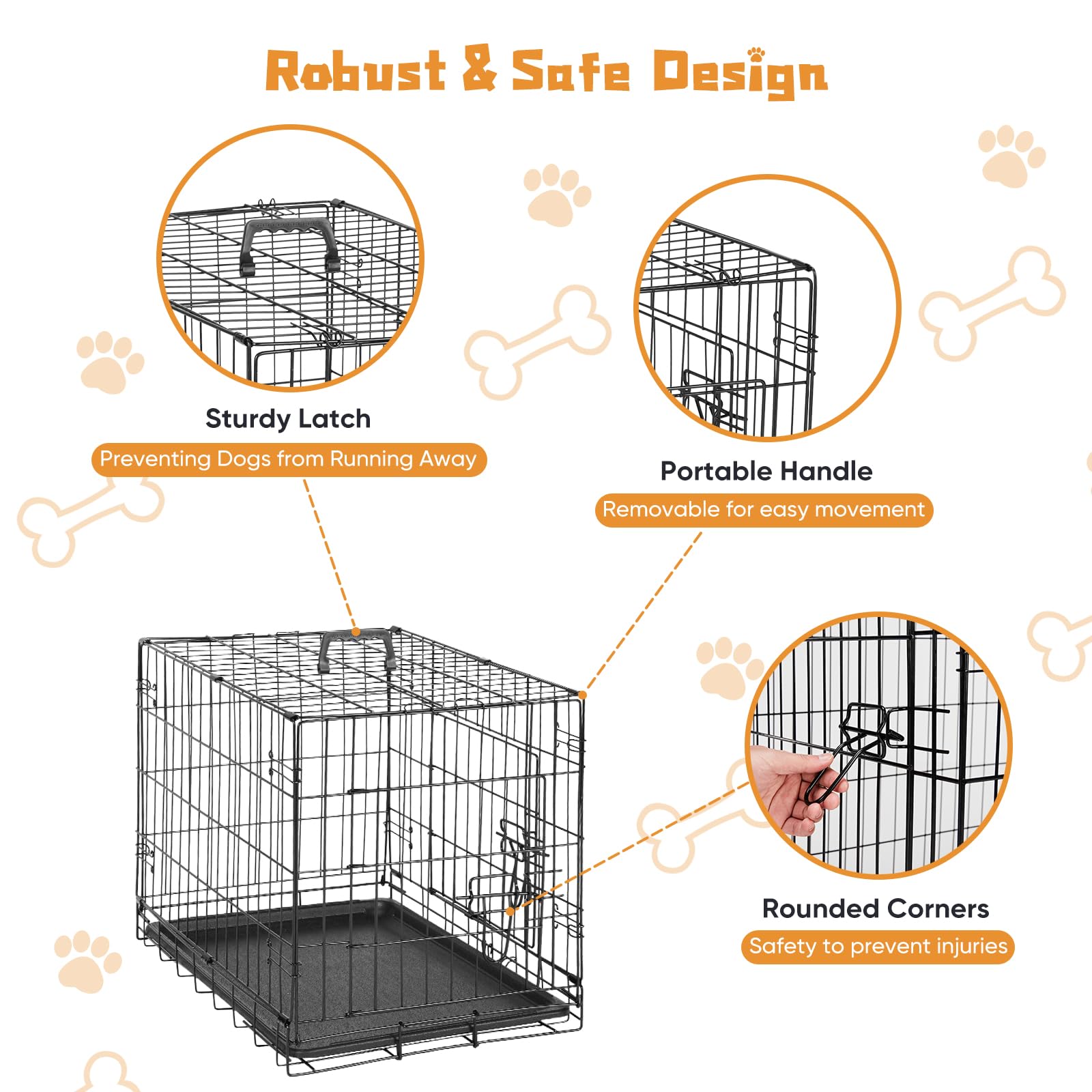 Dumos 24-Inch Double Door Dog Crate | Durable Metal Pet Kennel With Secure Locks | Foldable & Portable Design For Small Dogs | B