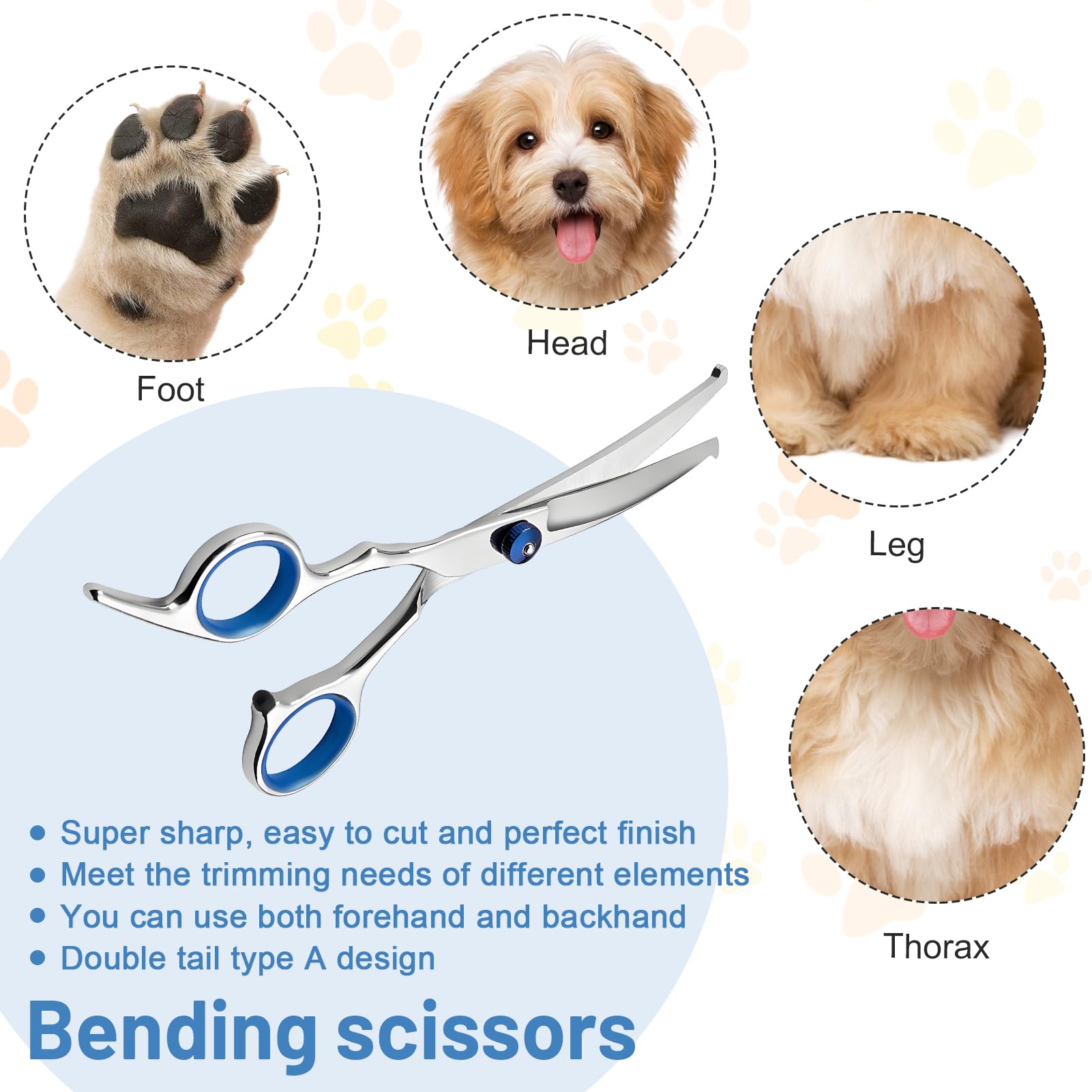 Curved Dog Grooming Scissors With Safety Round Tips, Light Weight Professional Pet Trimming Grooming Shears 4Cr Stainless Steel