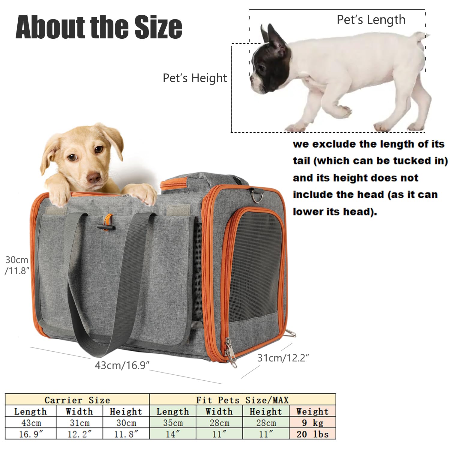 Patazone Grey Cats Carrier Bag For Pets,Small Dog Carriers Soft Sided Bags For Medium Cats Puppies,Large Pocket,Breathable,Sunsh