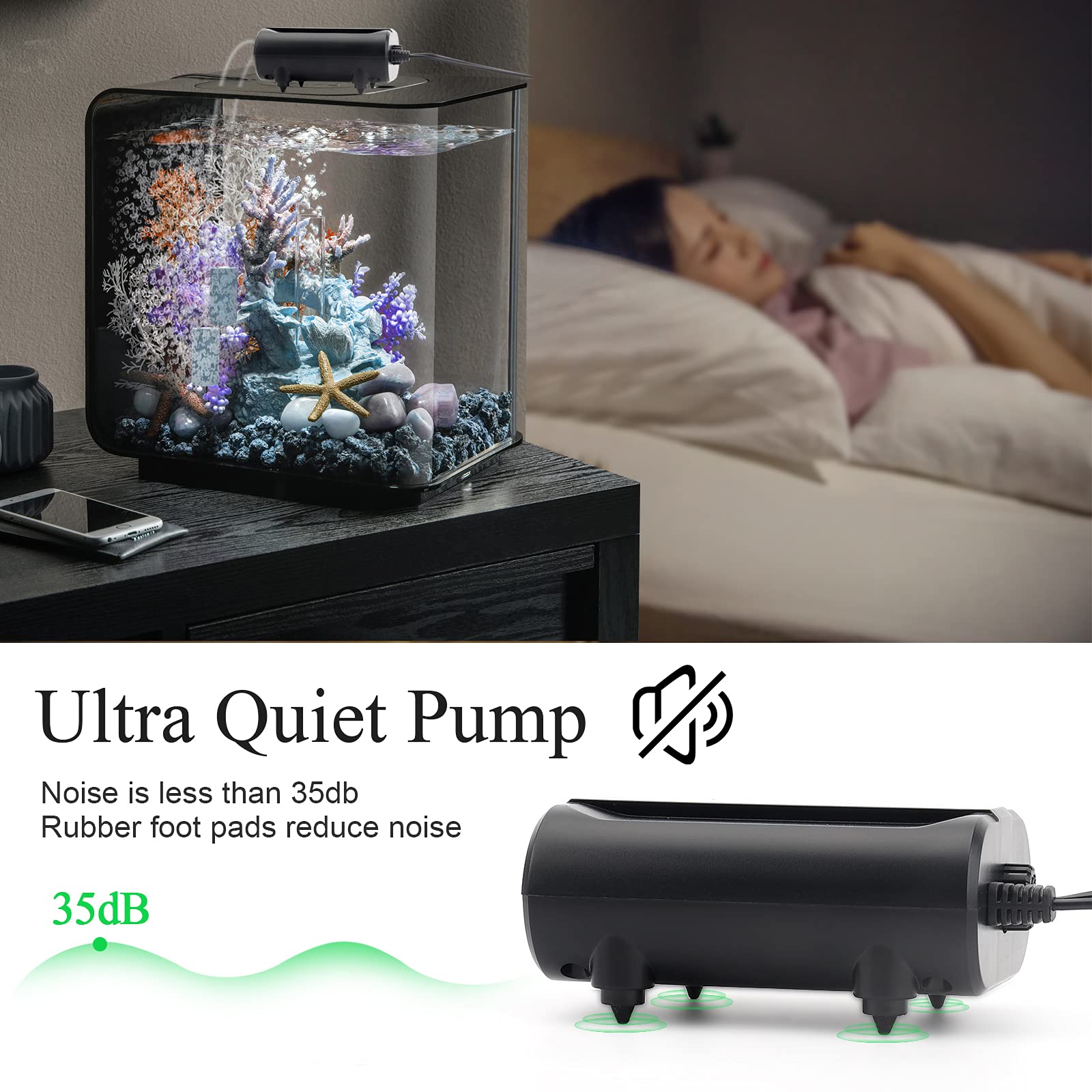 Aqqa Aquarium Air Pump,3.5W 5W Dual Outlet Oxygen Pump With 2 Air Stone,Adjustable Air Valve Quiet Bubbler Pump,Up To 160 Gallon Fish Tank (3.5W)