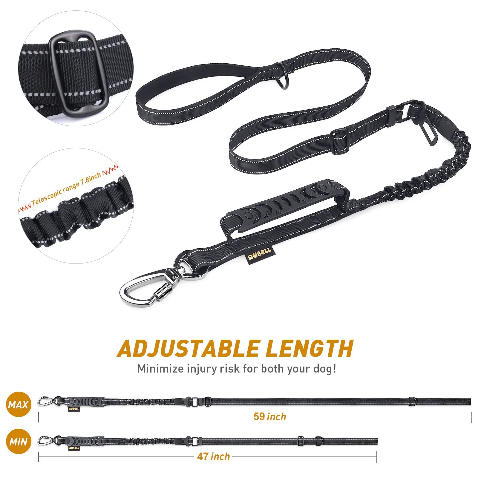 Heavy Duty Dog Leash, Reflective Dog Leashes With Car Seat Belt And Soft Padded Handle, 6Ft Strong Dog Leash For Training, Walking Lead For Large Medium Dogs, Black