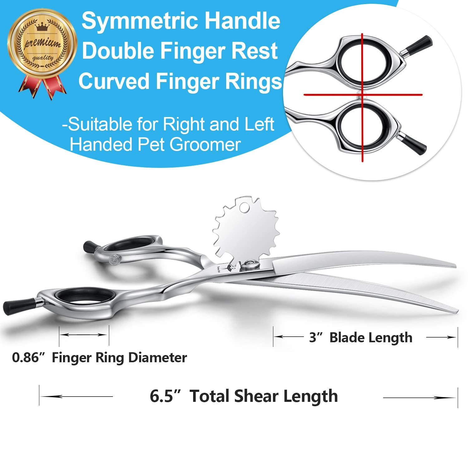 6.5 Inch Downward Curved Dog Grooming Scissors Pet Cutting Shears Professional Safety Blunt Tip Trimming Shearing For Dogs Cats Face Paws Limbs 6.5 Inch, 7 Inch Japanese Stainless Steel Silver