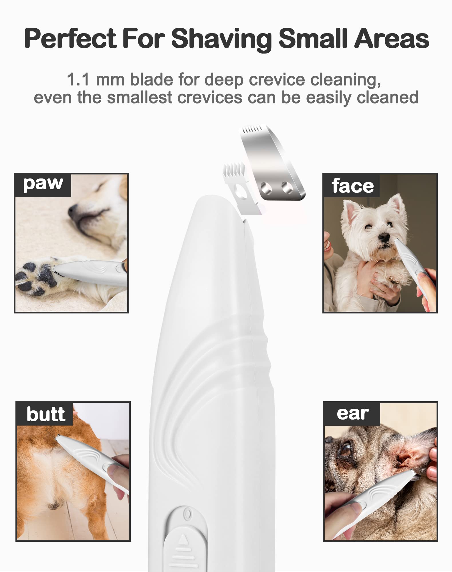 Leyoufu Dog Paw Trimmer For Grooming, Cordless Electric Small Pet Grooming Clippers Hair Trimmer For Dogs Cats, Low Noise For Trimming Pet'S Hair Around Paws, Eyes, Ears, Face, Rump (White)