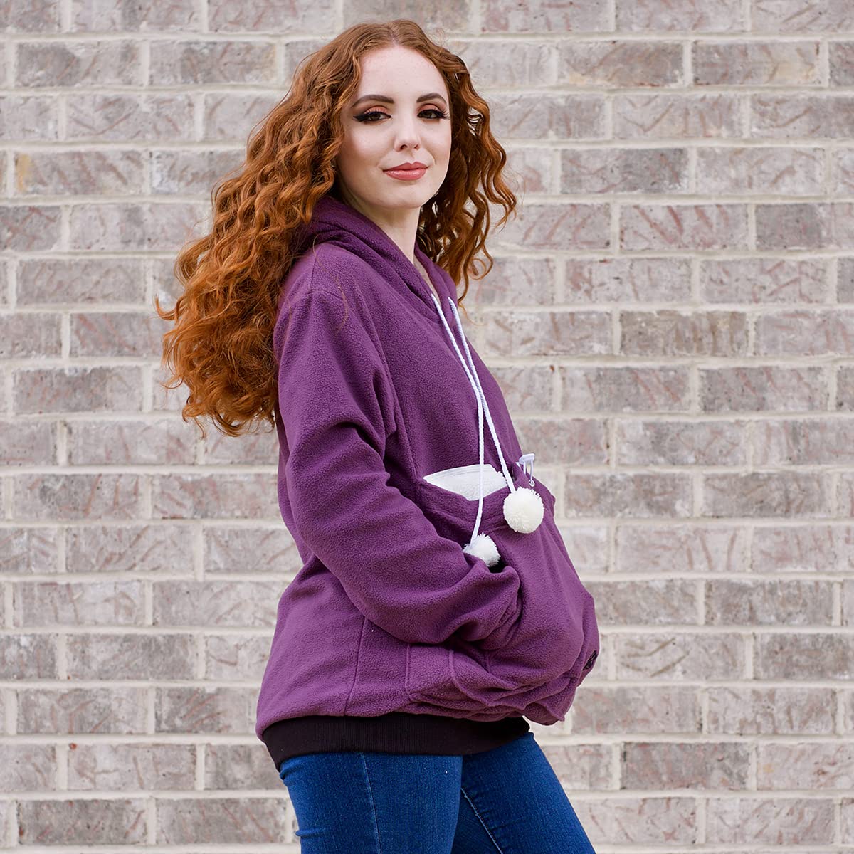 Unisex Big Pouch Hoodie Long Sleeve Pet Dog Holder Carrier Sweatshirt (X-Large, Purple-Fleece)